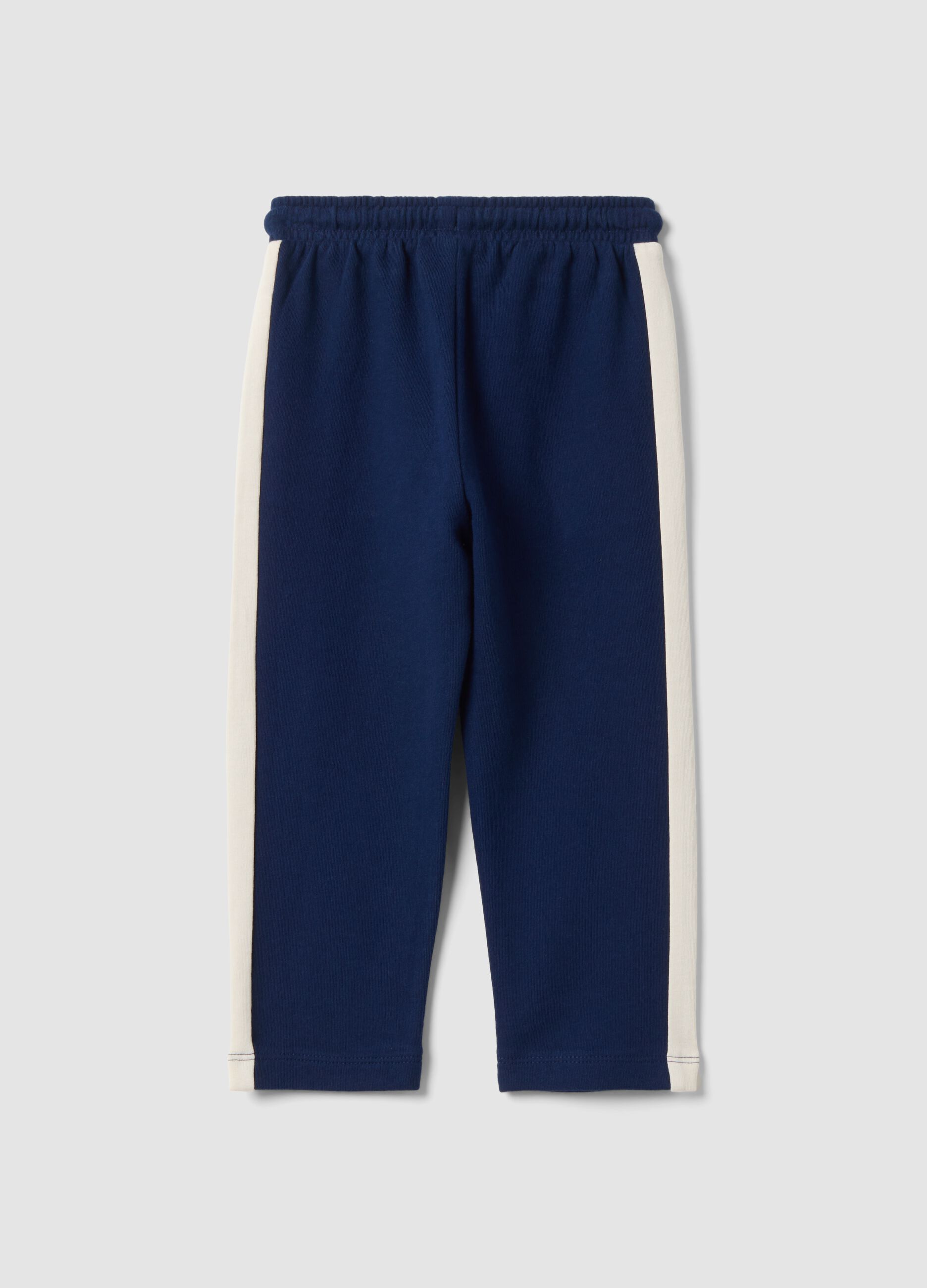 Blue organic cotton joggers with contrast side stripes