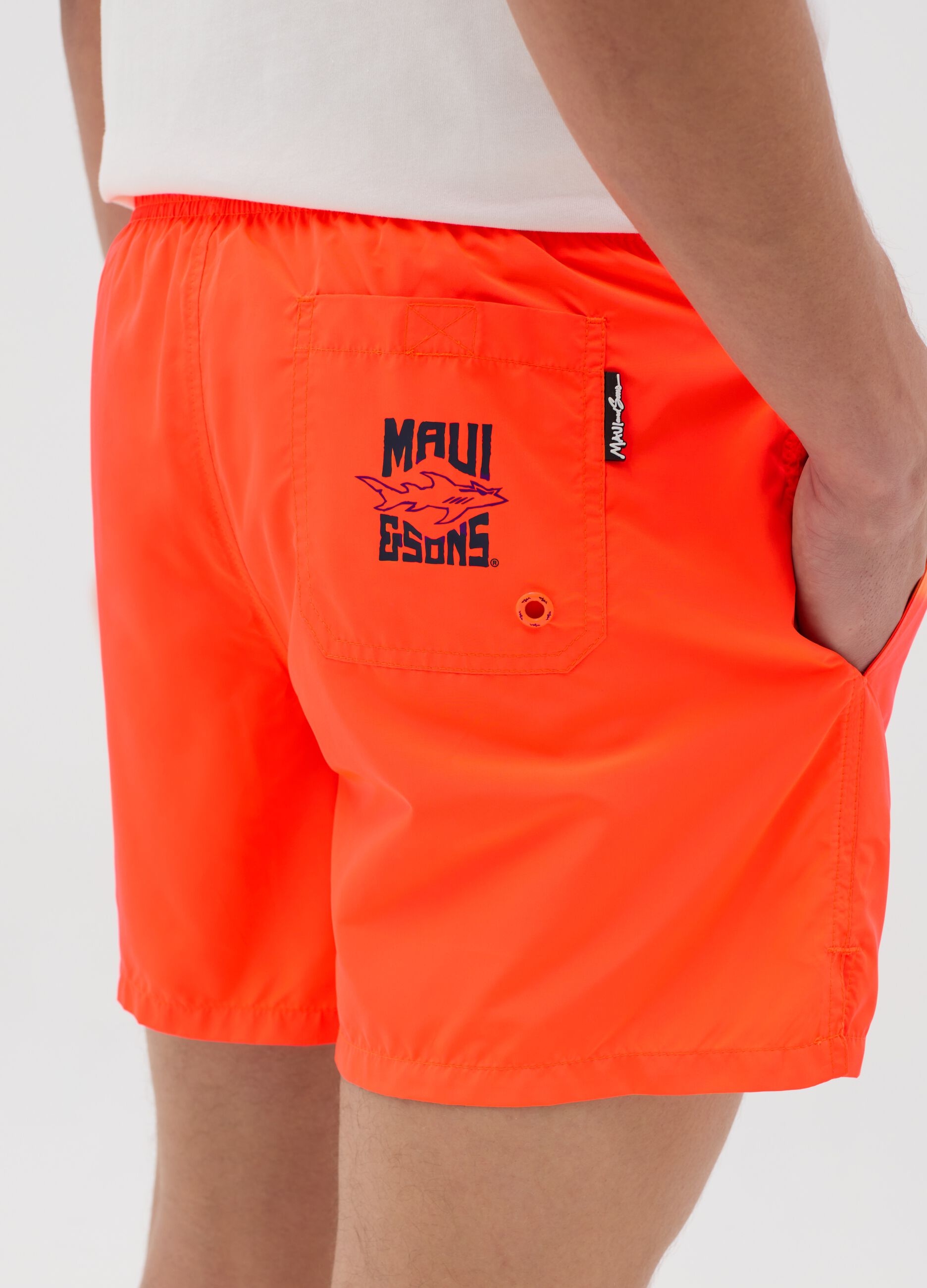 Men's Orange Maui Boxer Shorts in Fabric Blend