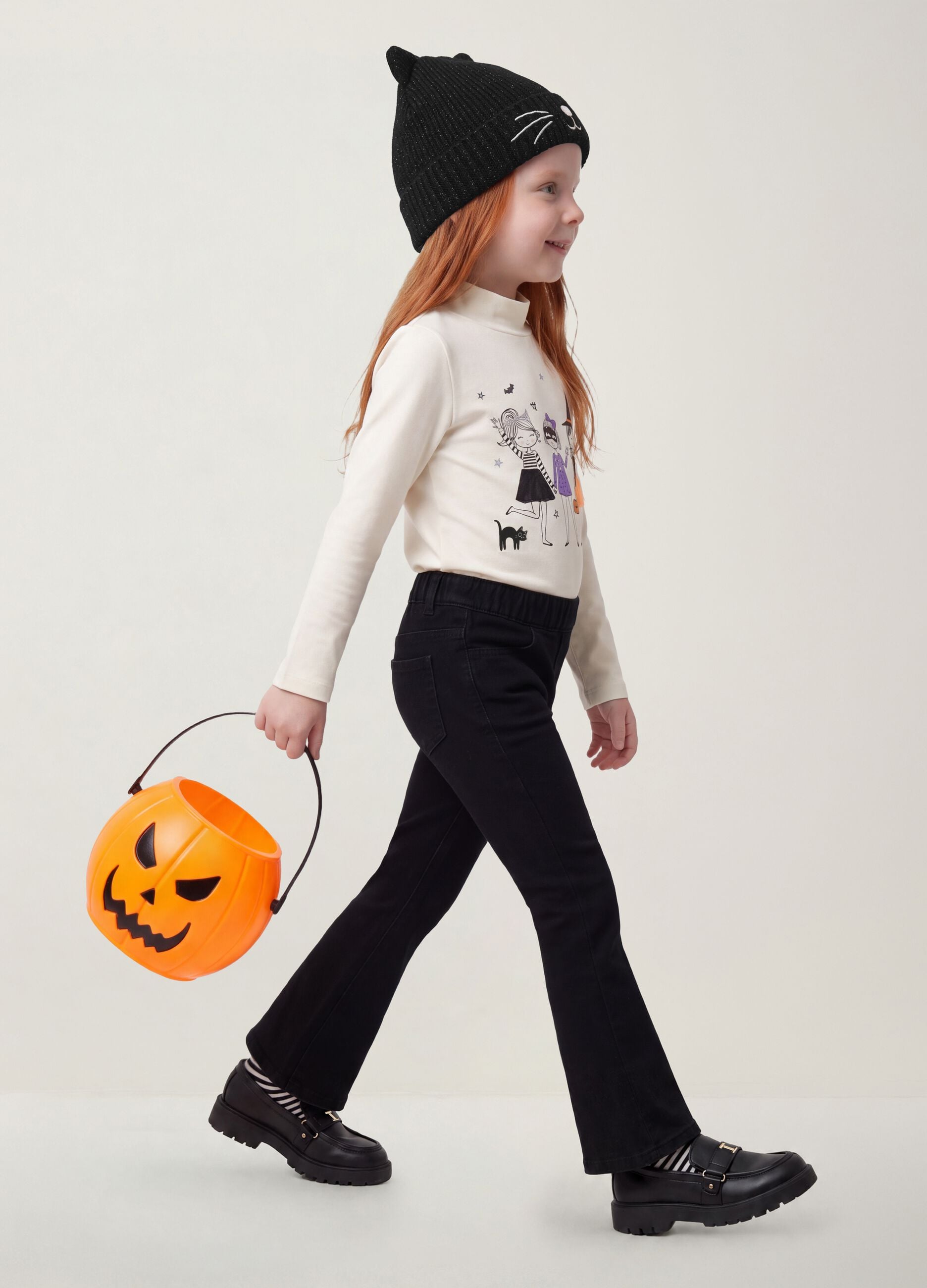 Jeggings nero flare in cotone elasticizzato per bambina