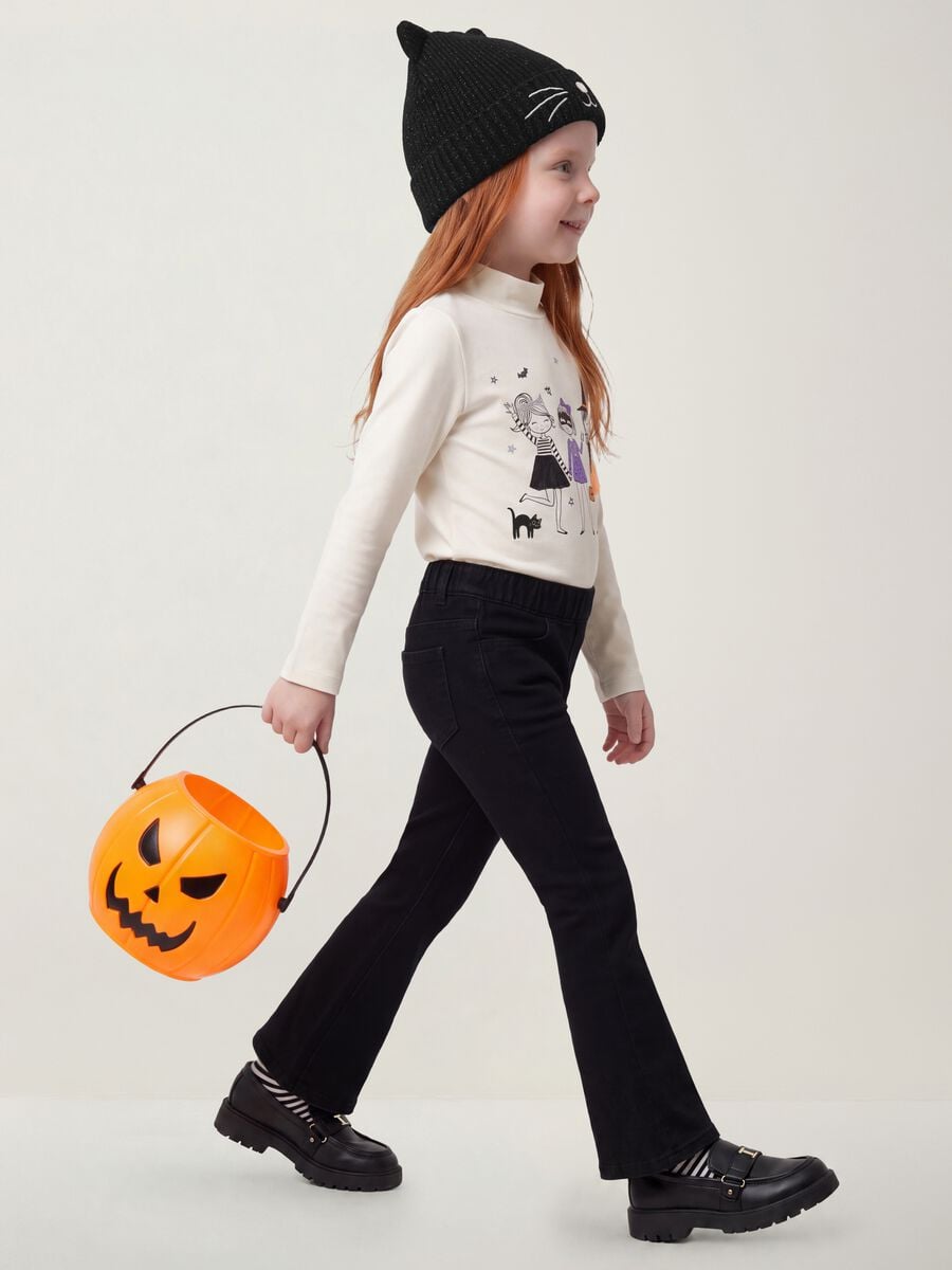 Jeggings nero flare in cotone elasticizzato per bambina_4