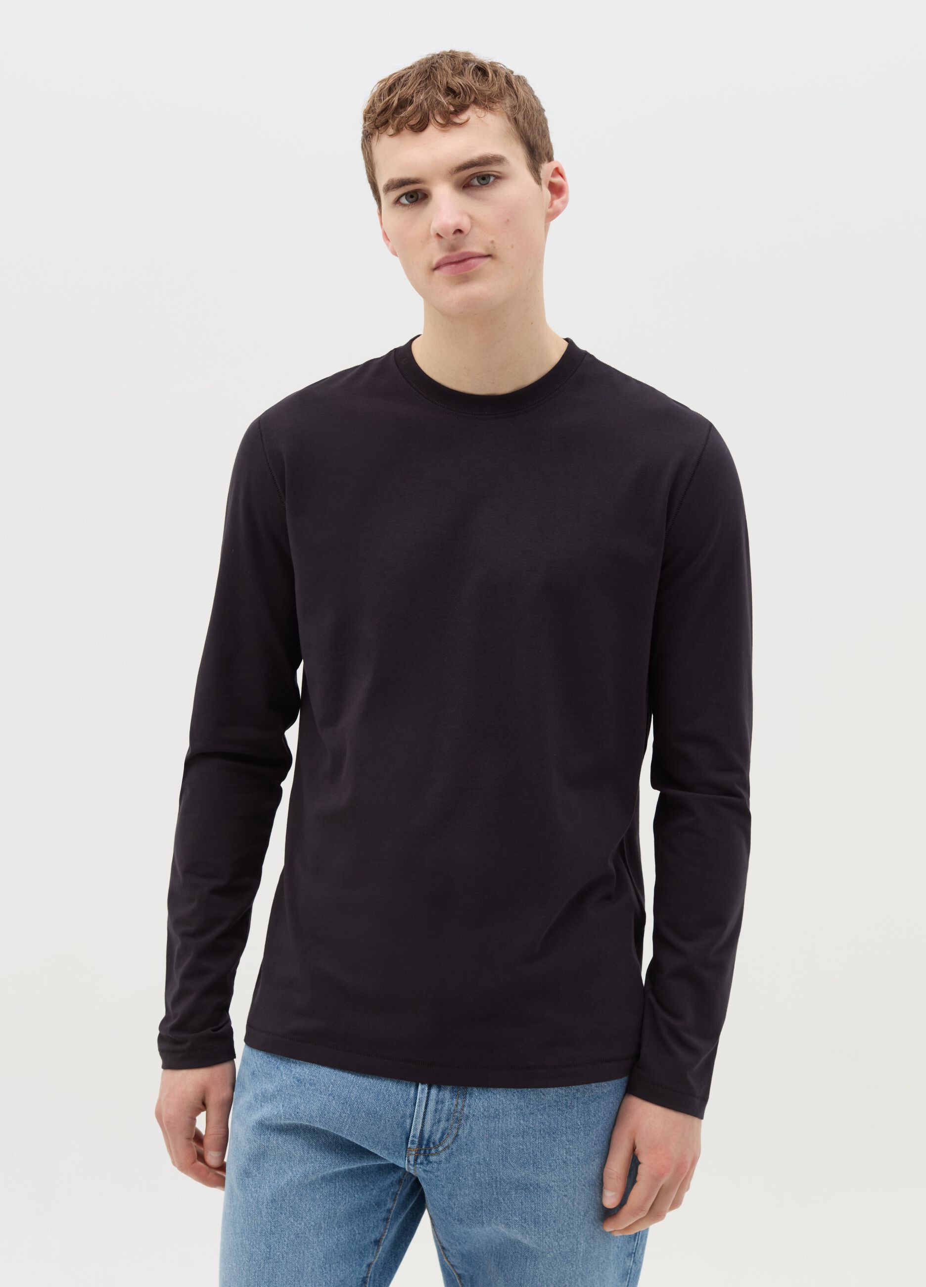 T-shirt a maniche lunghe in cotone stretch