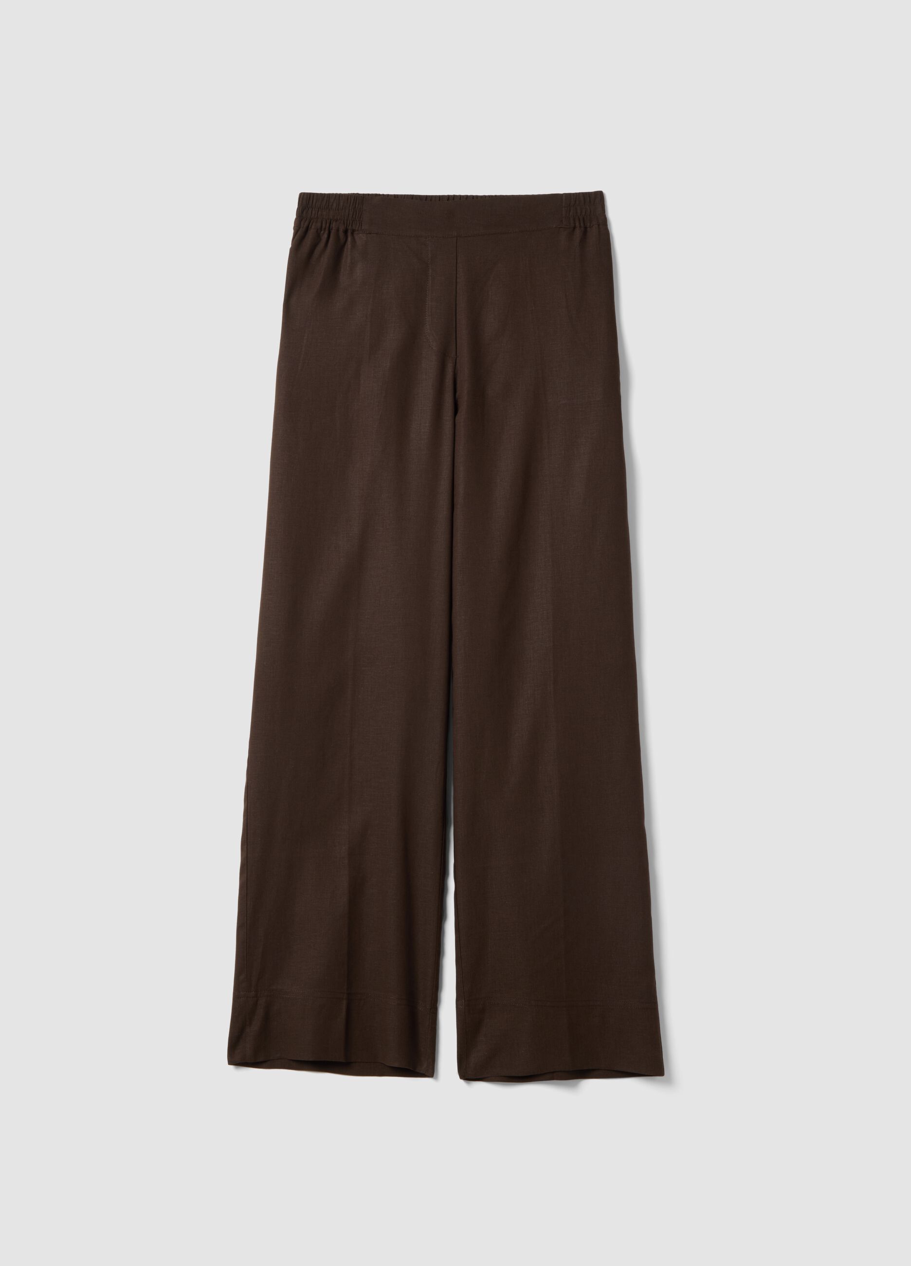 Brown wide leg linen blend trousers