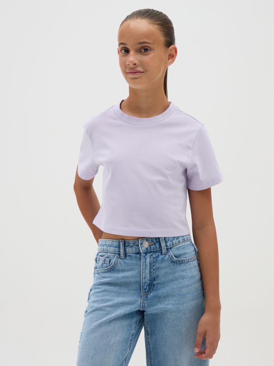Girls' pure cotton purple crop T-shirt_0