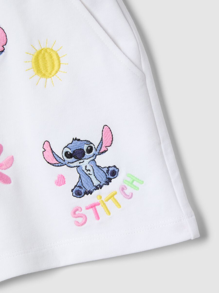 Girls' Regular Fit Pure White Cotton Shorts Featuring Stitch_2