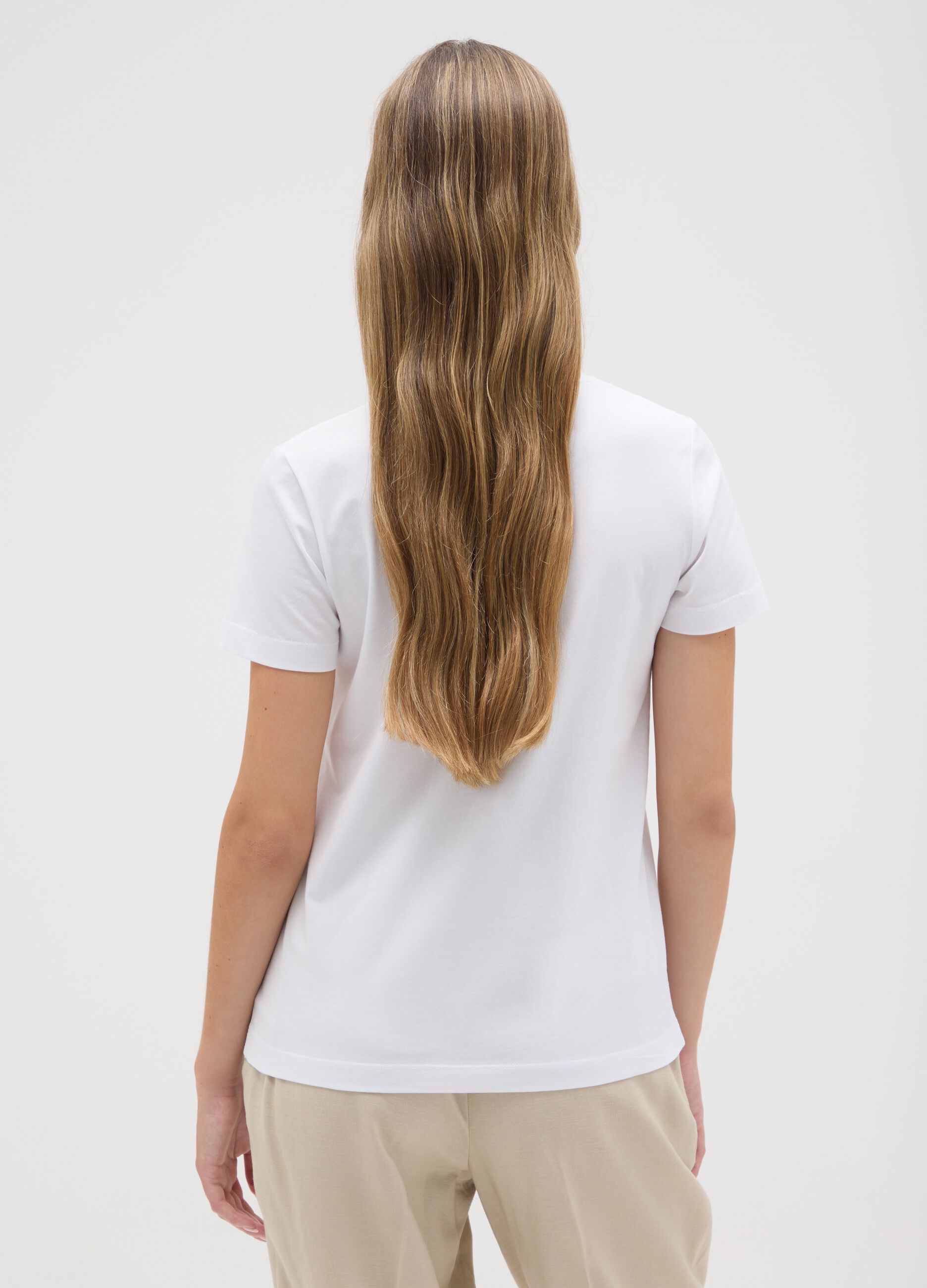 Women's pure white cotton t-shirt regular fit