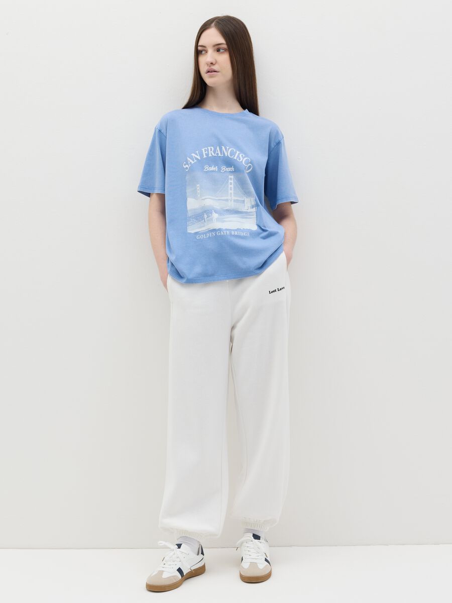 Light blue cotton T-shirt with city print_1