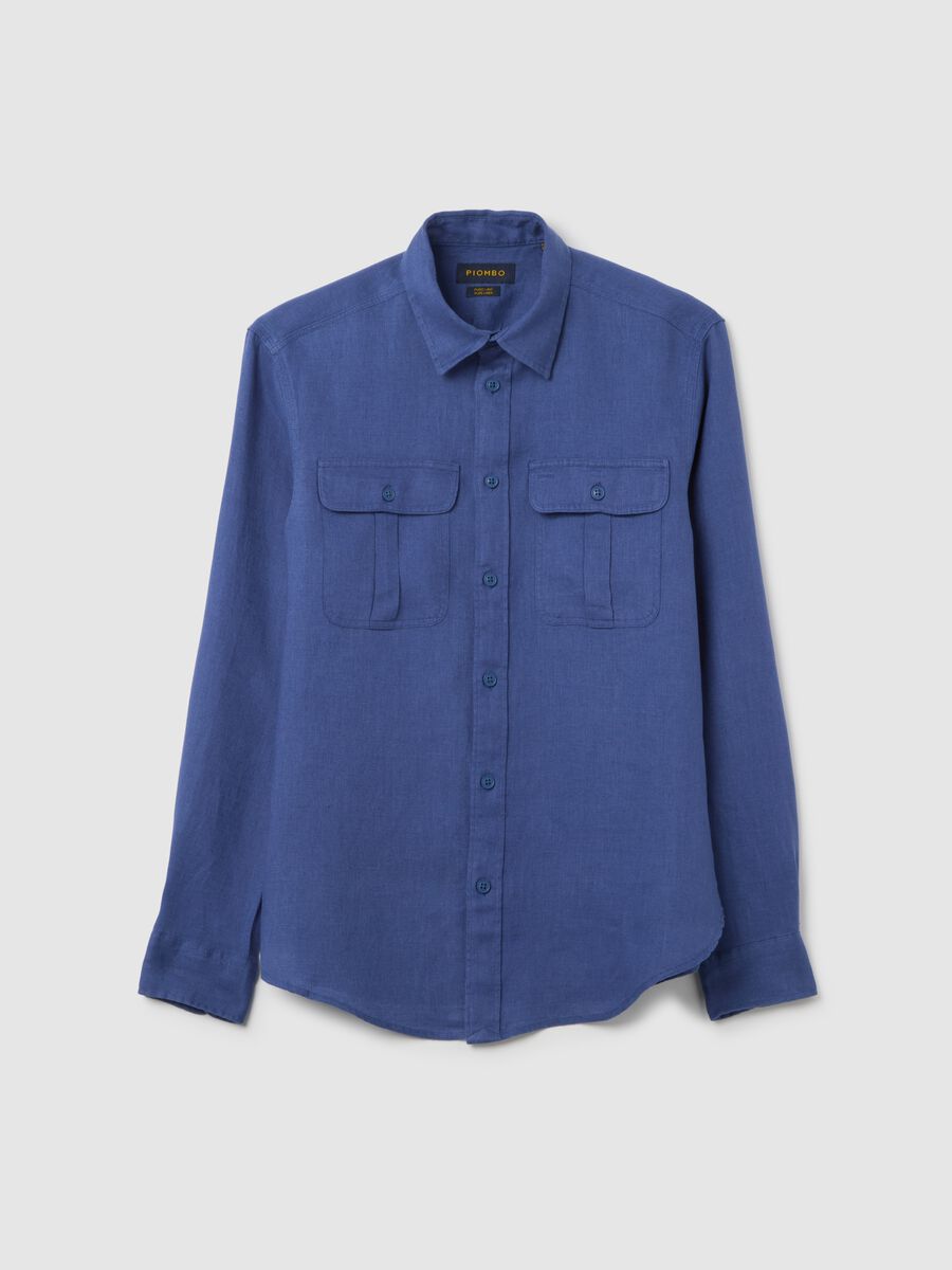 Classic Blue Pure Linen Shirt by Piombo_4