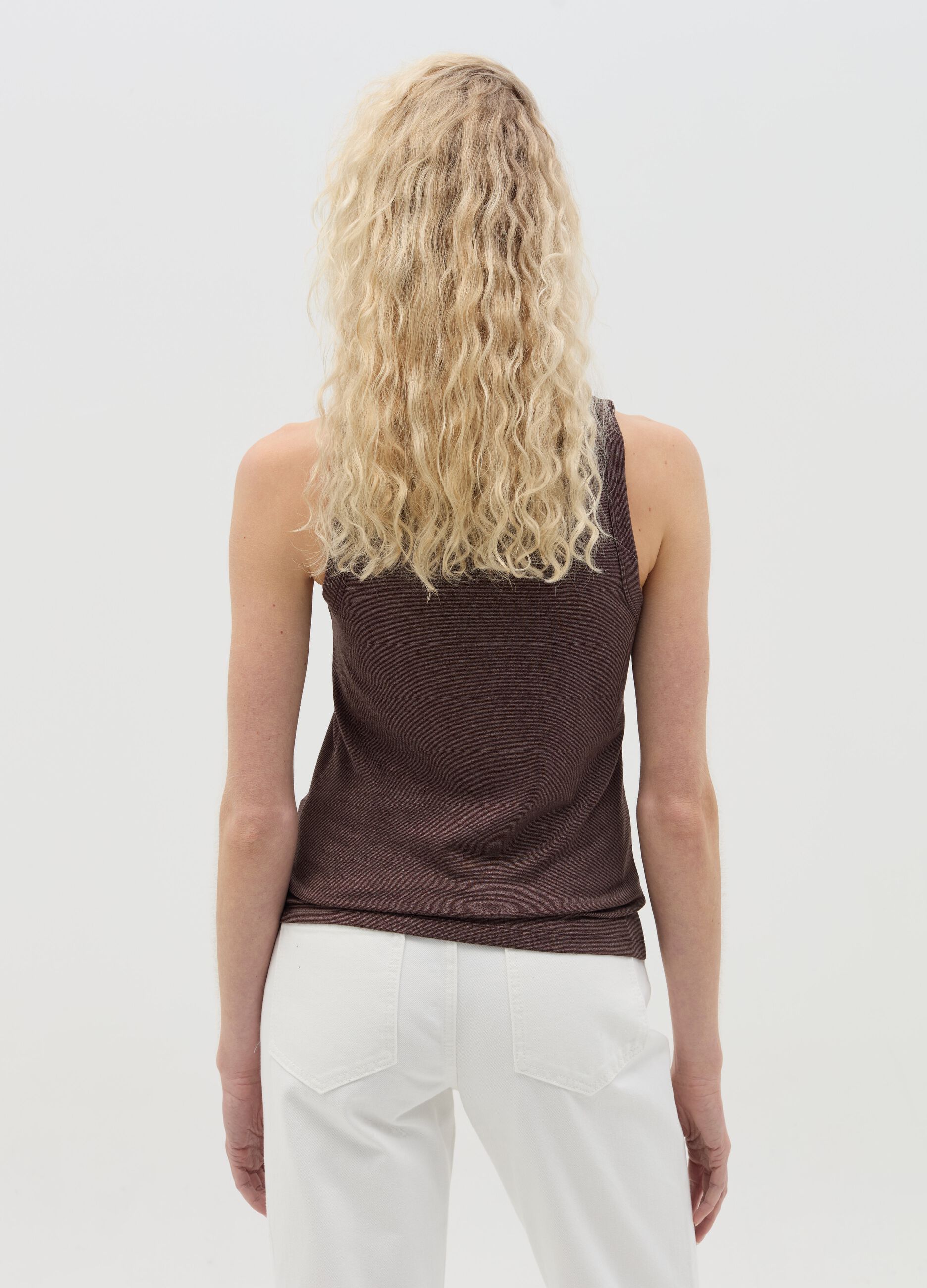 Brown tank top in lurex
