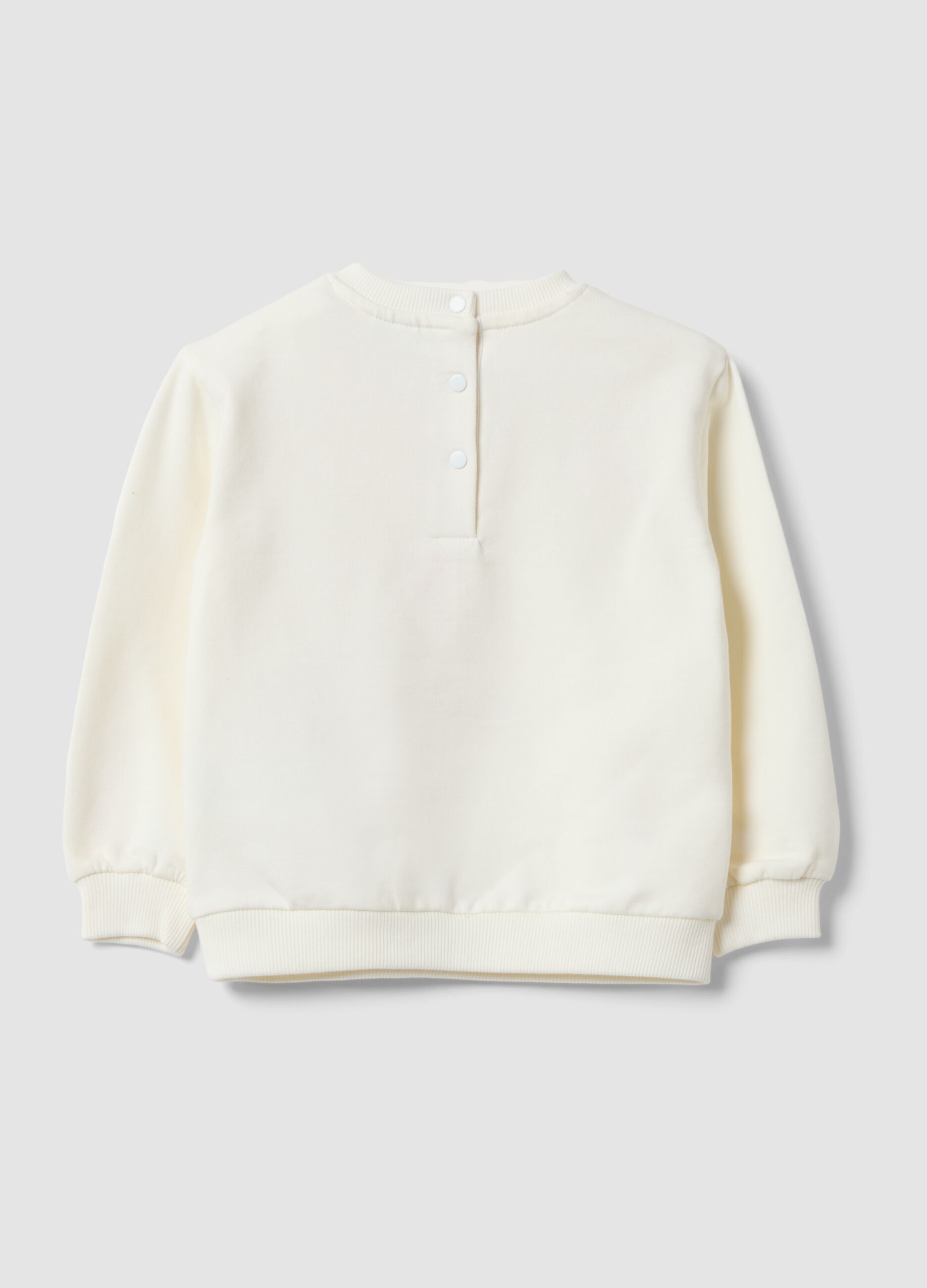 White stretch cotton sweatshirt with embroidered detail for baby girl, regular fit