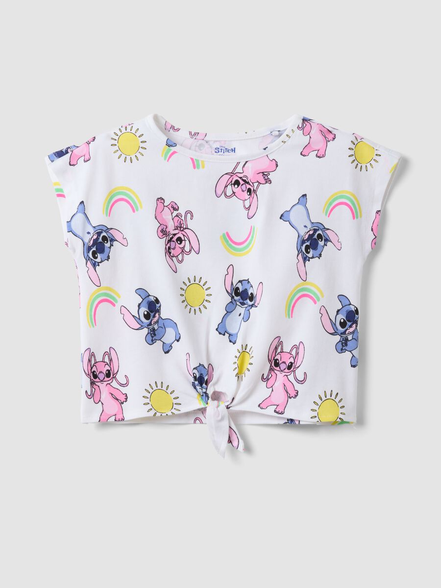 Girls&rsquo; white stretch cotton T-shirt with Stitch print_0