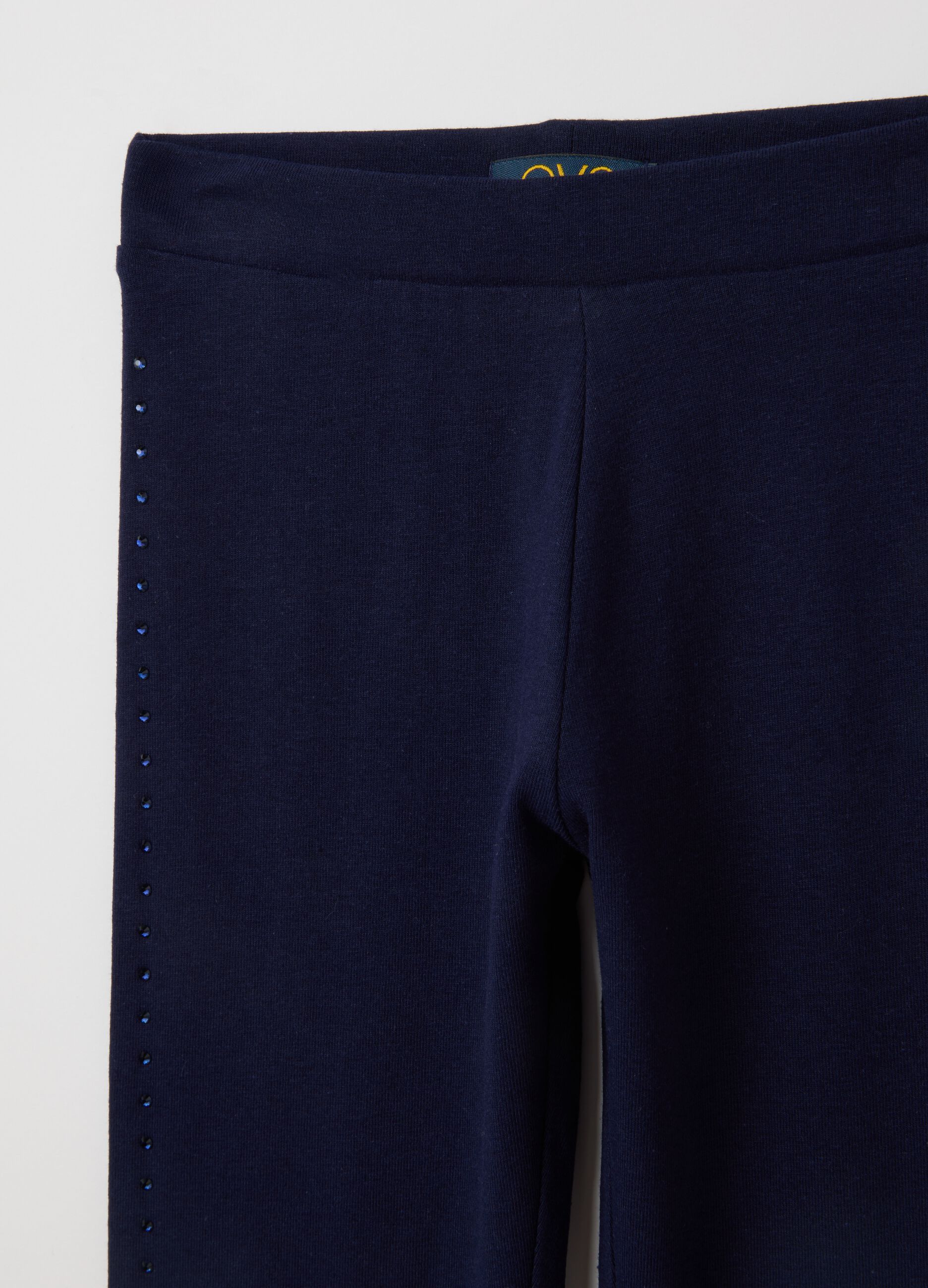 Girls' cotton stretch blue leggings with rhinestones