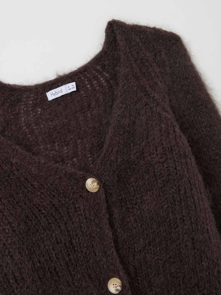 Brown V-neck cardigan in mohair and wool regular fit_5