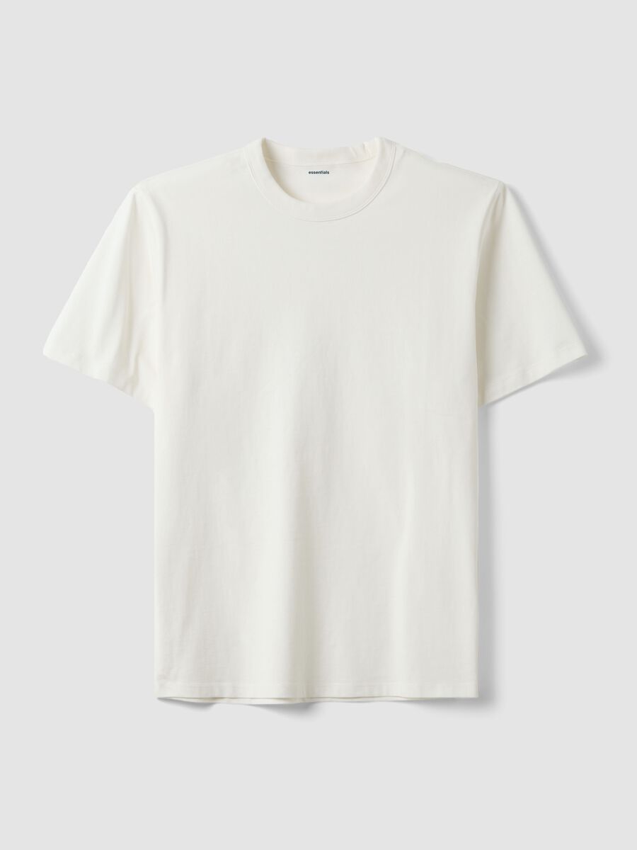 T-shirt bianca in puro cotone a girocollo relaxed fit_0