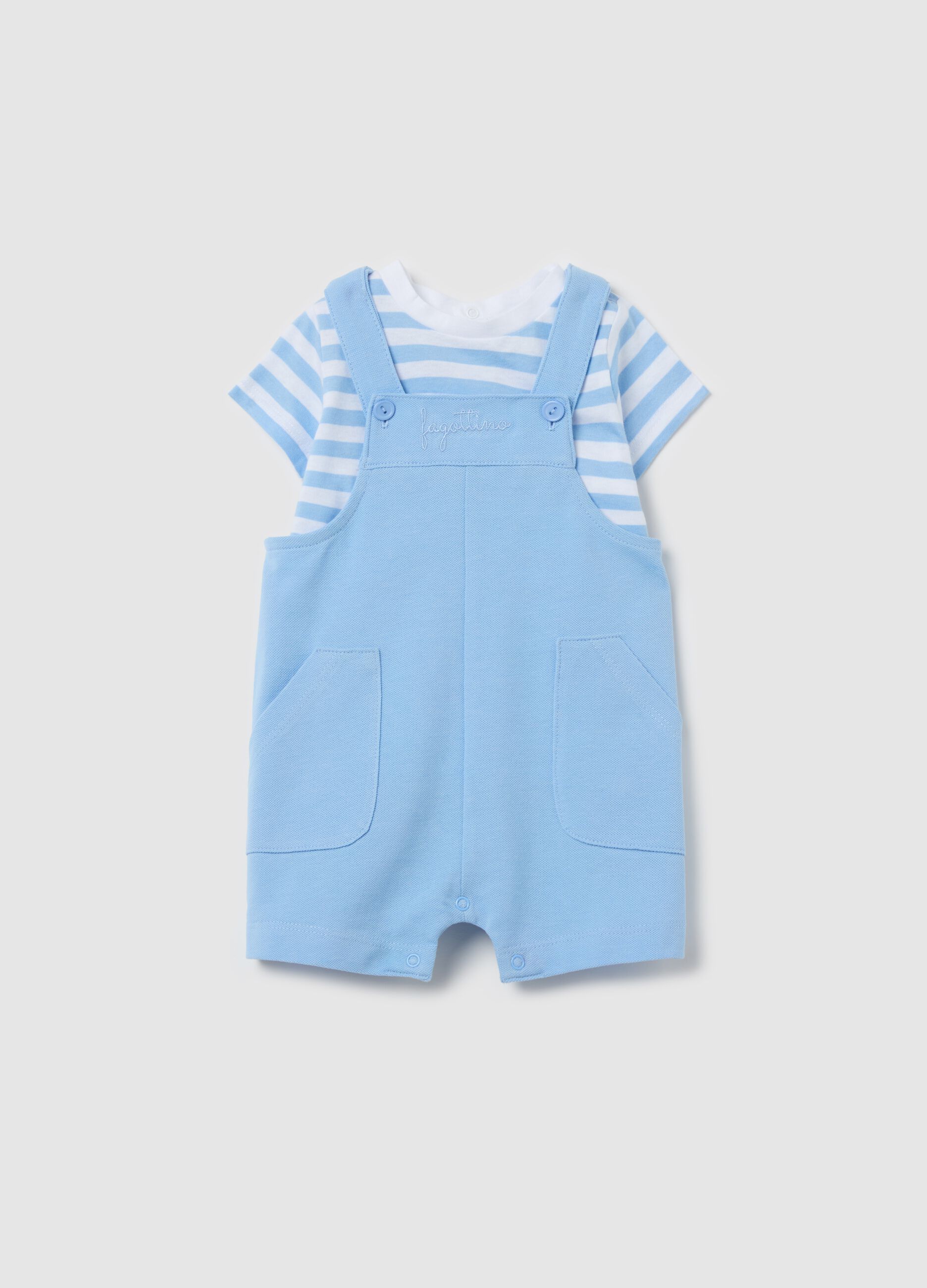 T-shirt with striped pattern and dungarees in cotton set