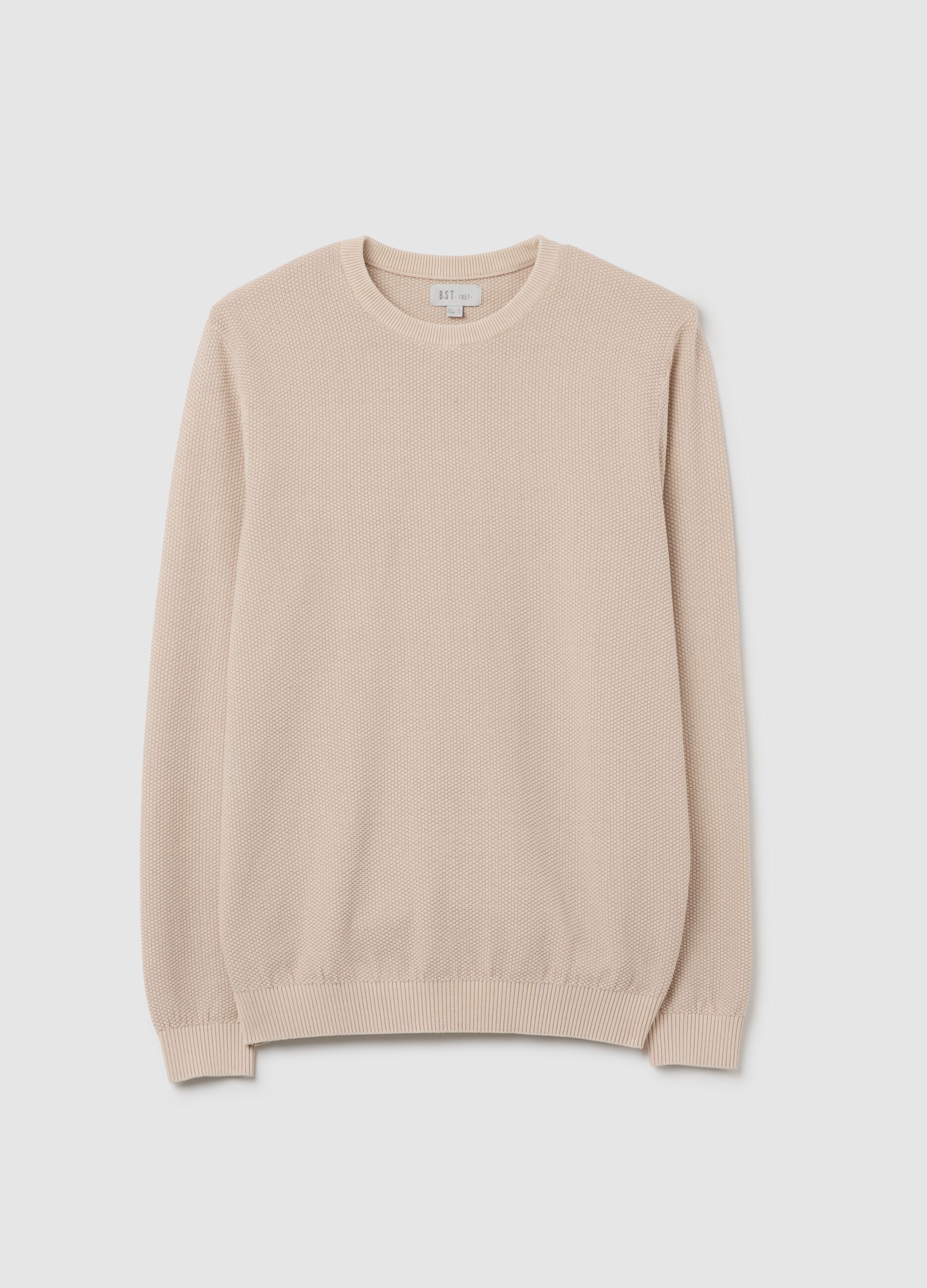 Beige Cotton Crew Neck Jumper