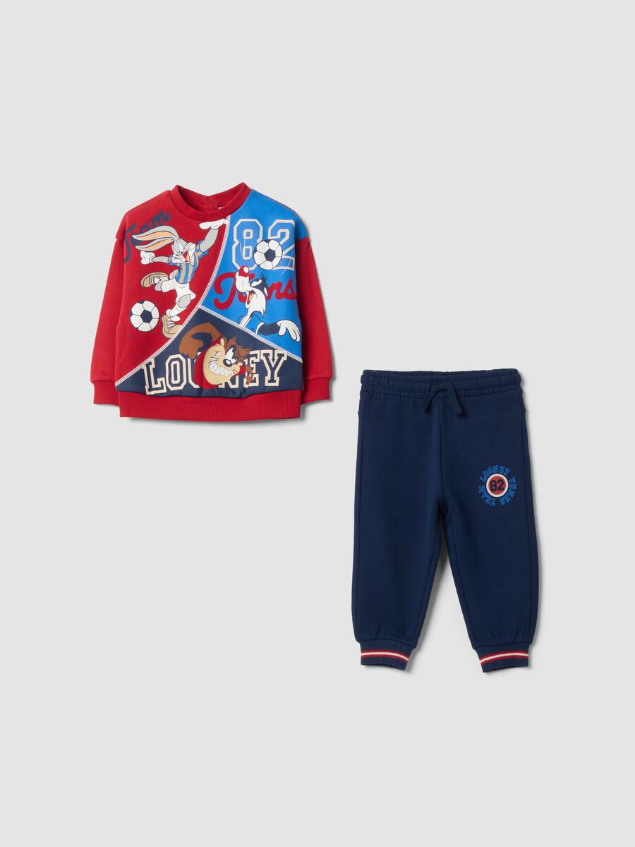 Completo jogging rosso in puro cotone organico con stampa Looney Tunes_0