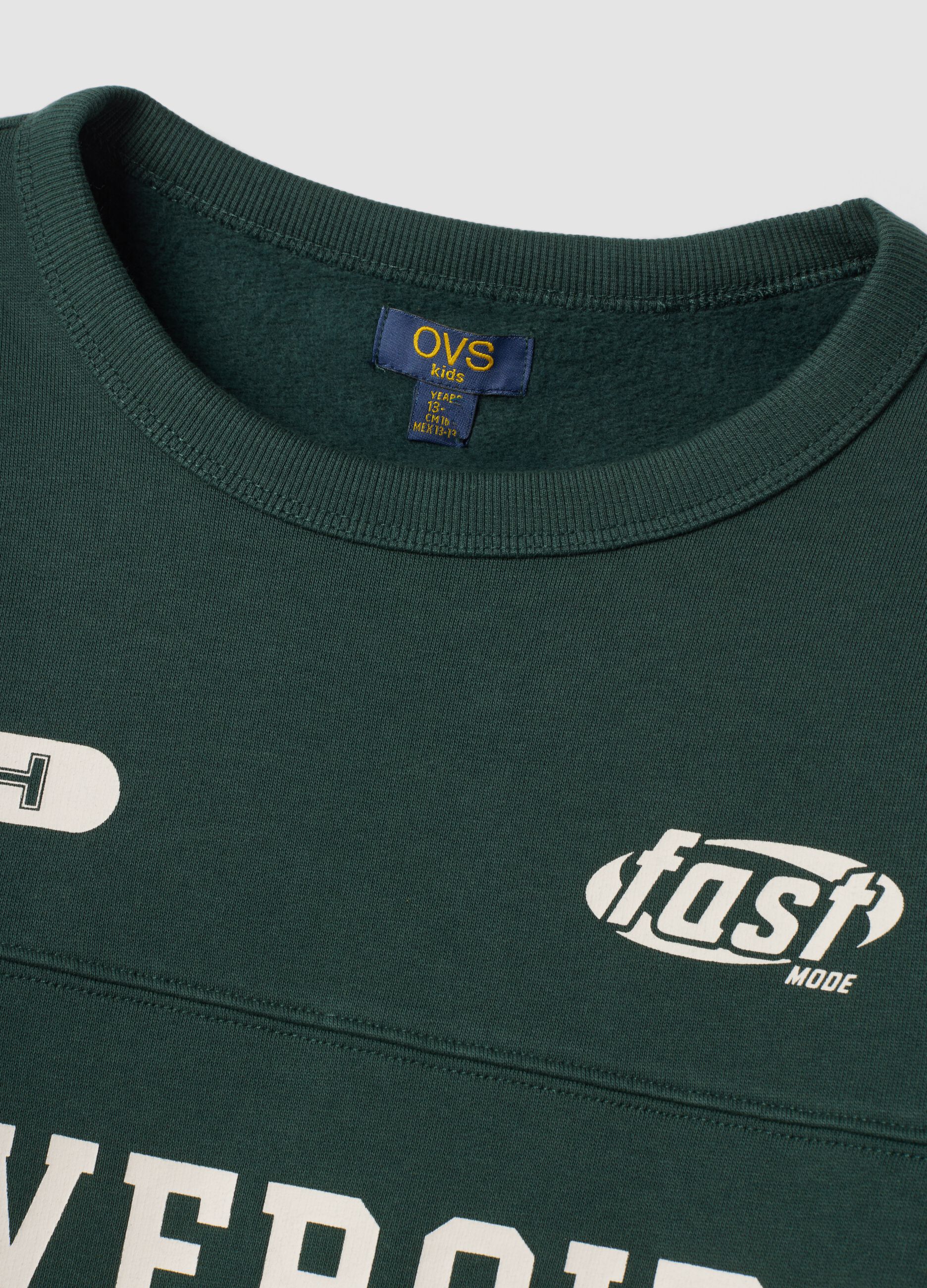 Green organic cotton sweatshirt with varsity print