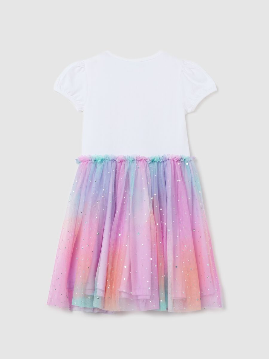White and purple dress with skirt in tulle and Elsa print_1