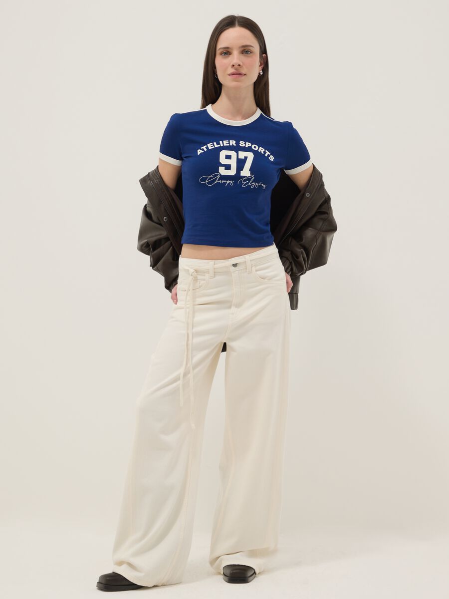 Slim fit blue stretch cotton T-shirt with print_2