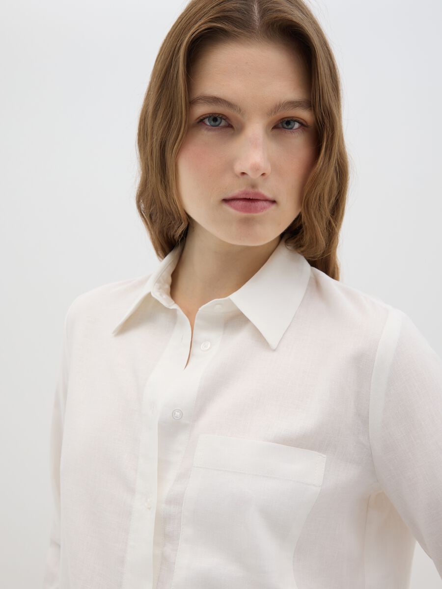 Women's white regular fit linen blend shirt_2