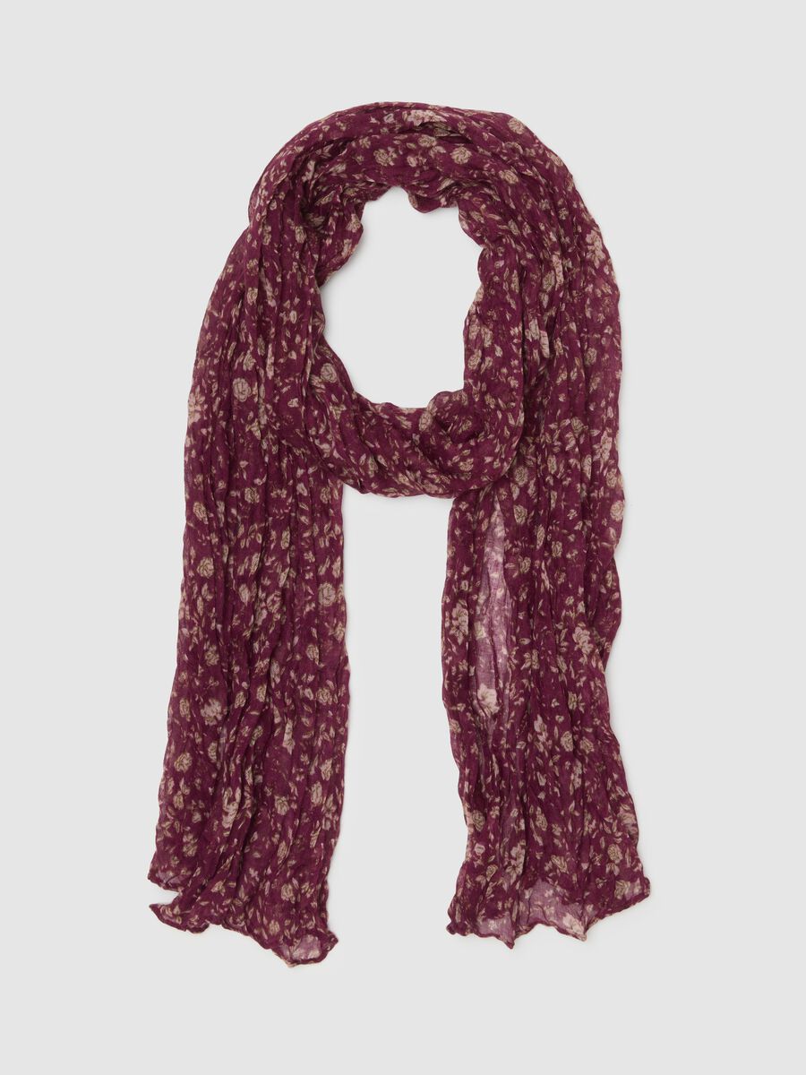 Purple fabric scarf with floral pattern_0