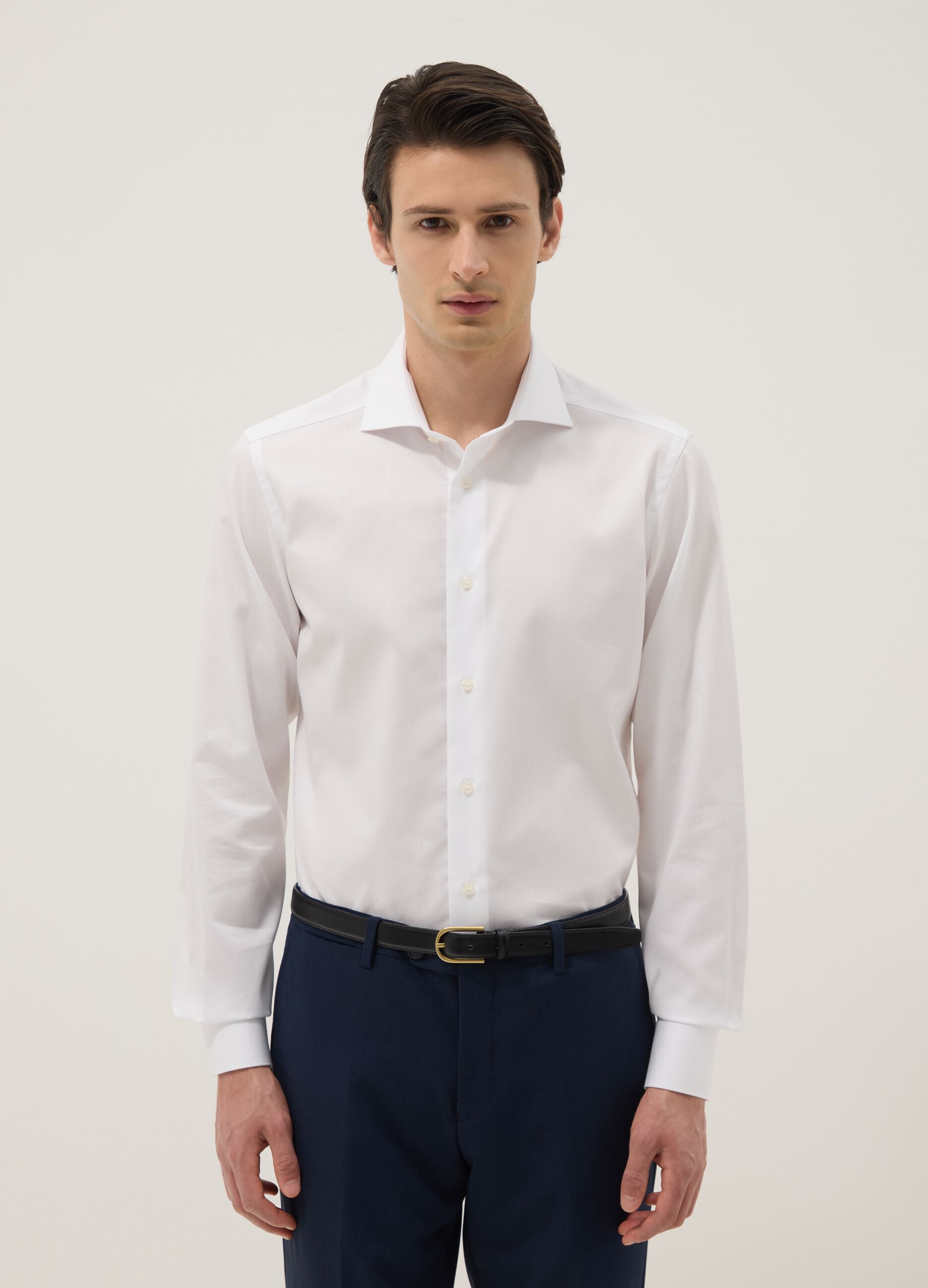 White Long Sleeve Pure Cotton Shirt Slim Fit