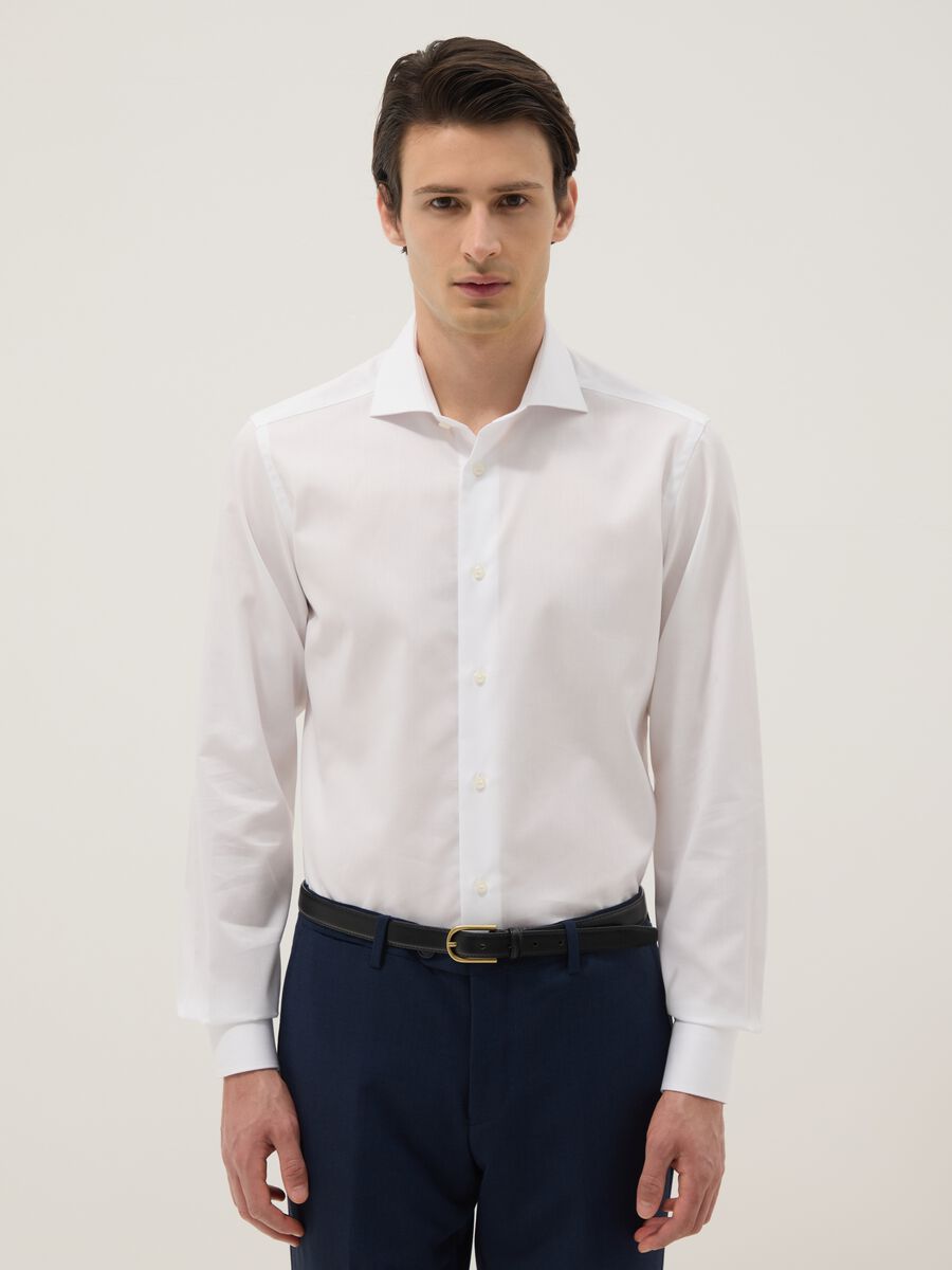 Camicia a maniche lunghe in puro cotone bianca easy iron slim fit_0
