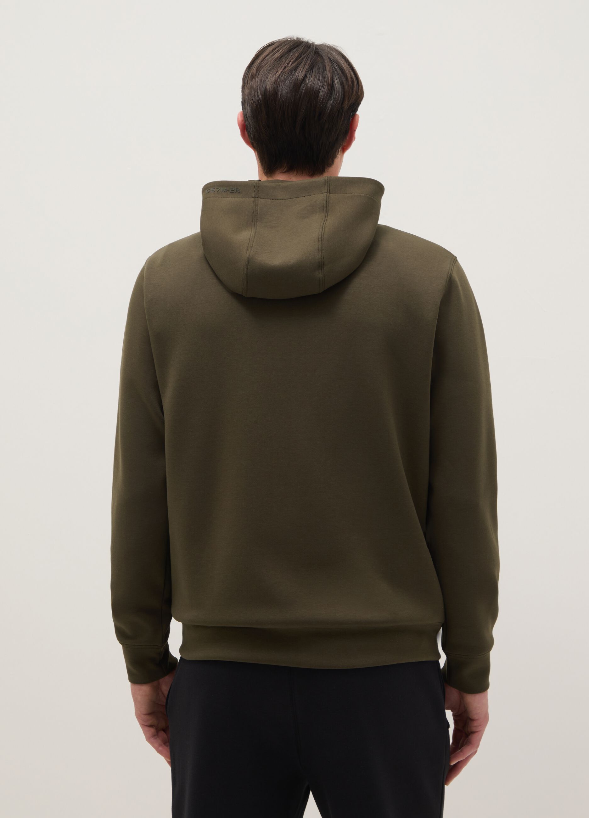Regular fit green hoodie with front zip collar