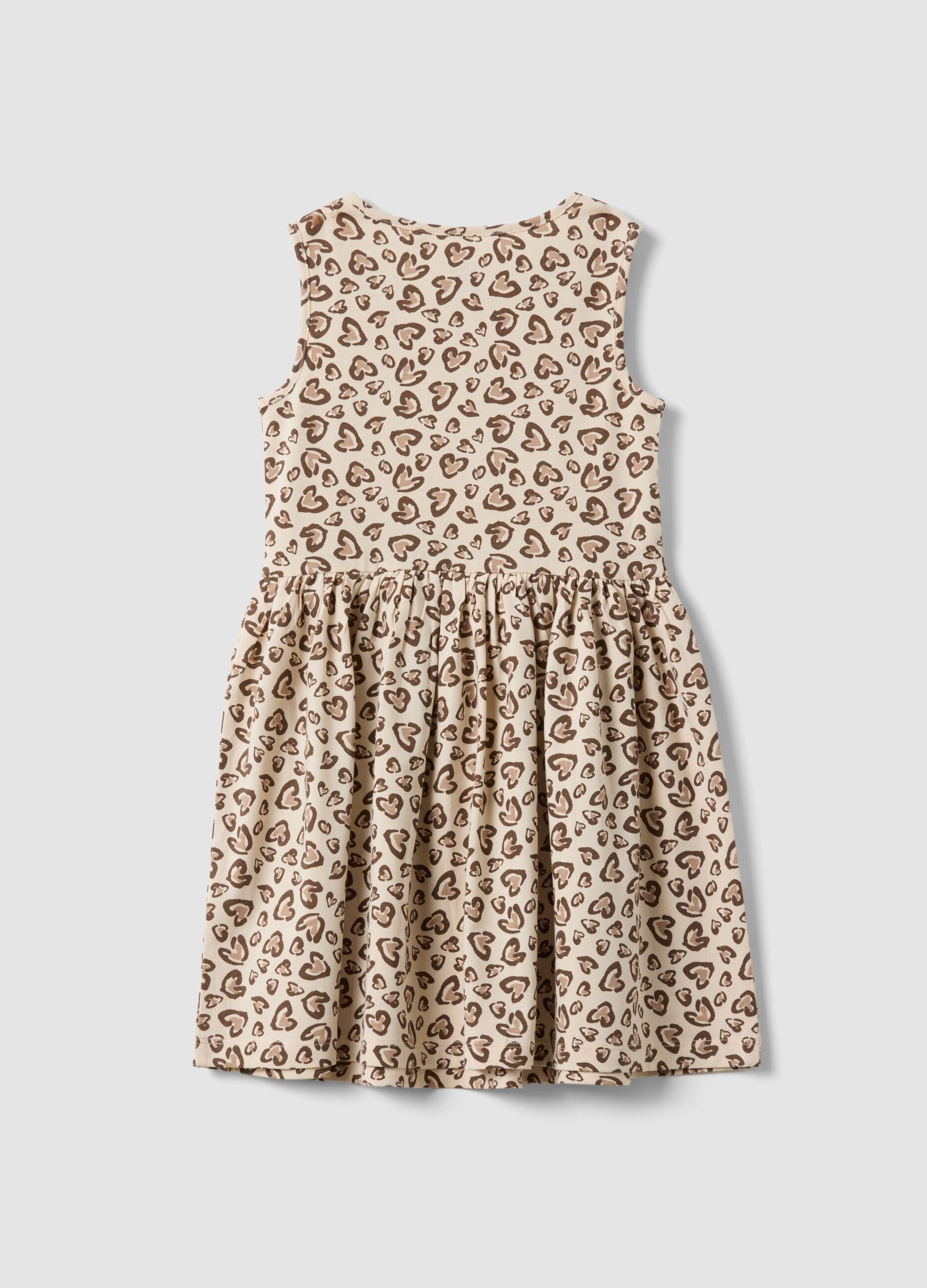 Beige pure cotton mini dress with heart print