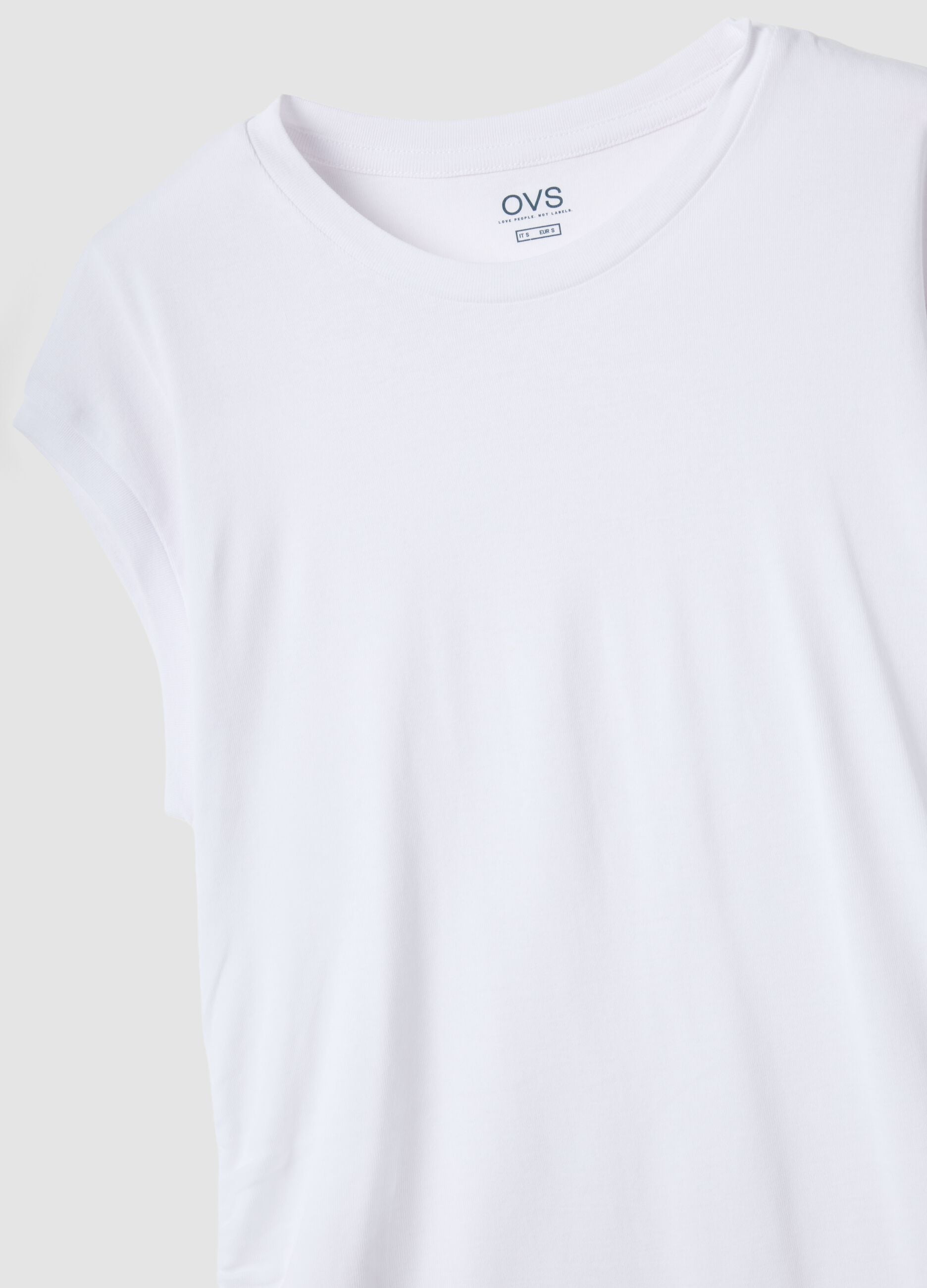 White pure cotton tank top with side ruching, regular fit