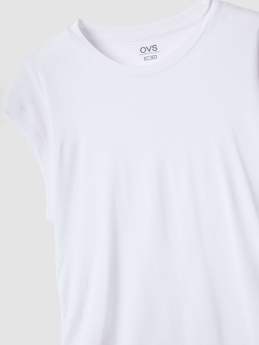 White pure cotton tank top with side ruching, regular fit_5