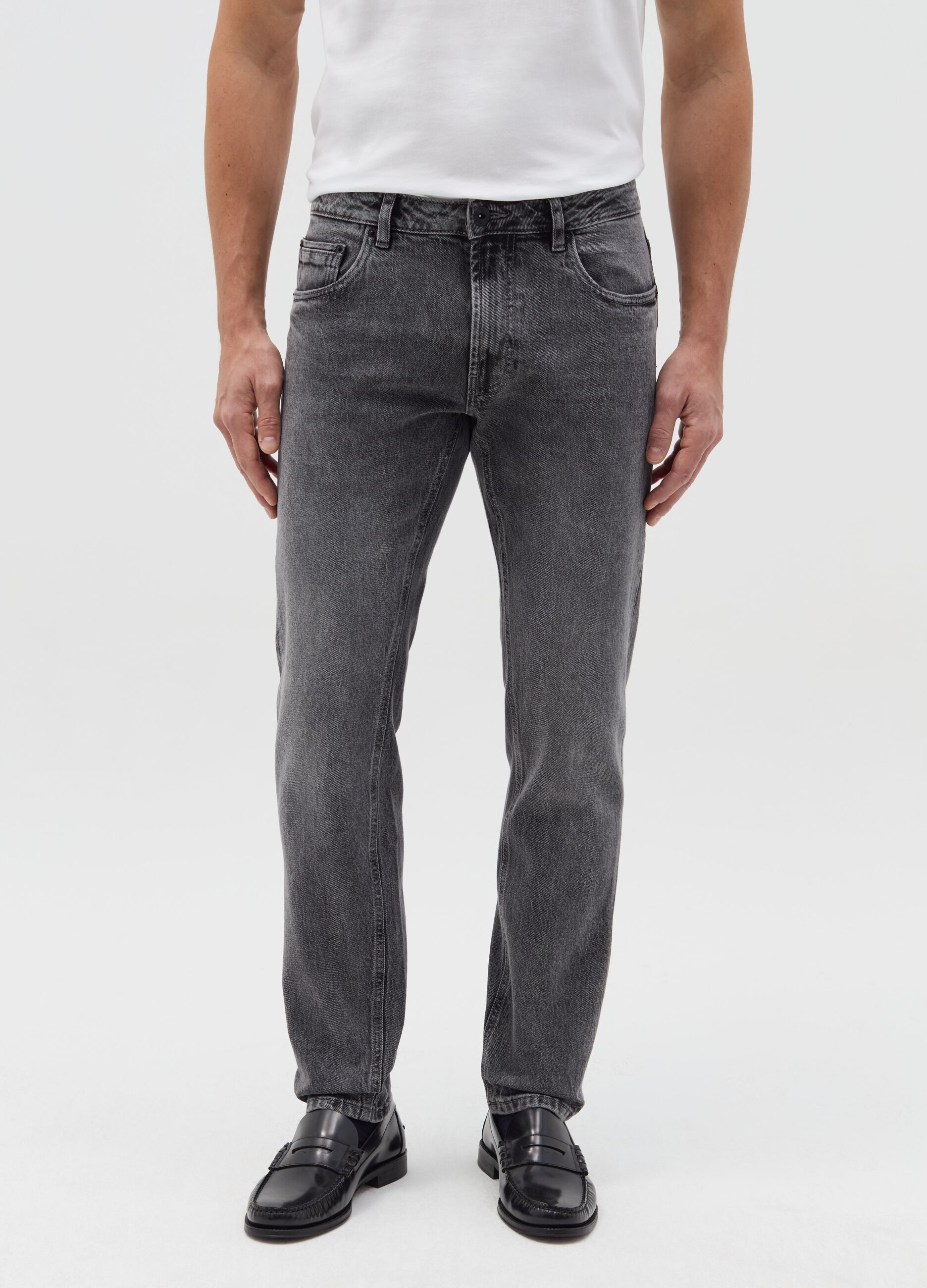 Slim-fit acid-wash jeans