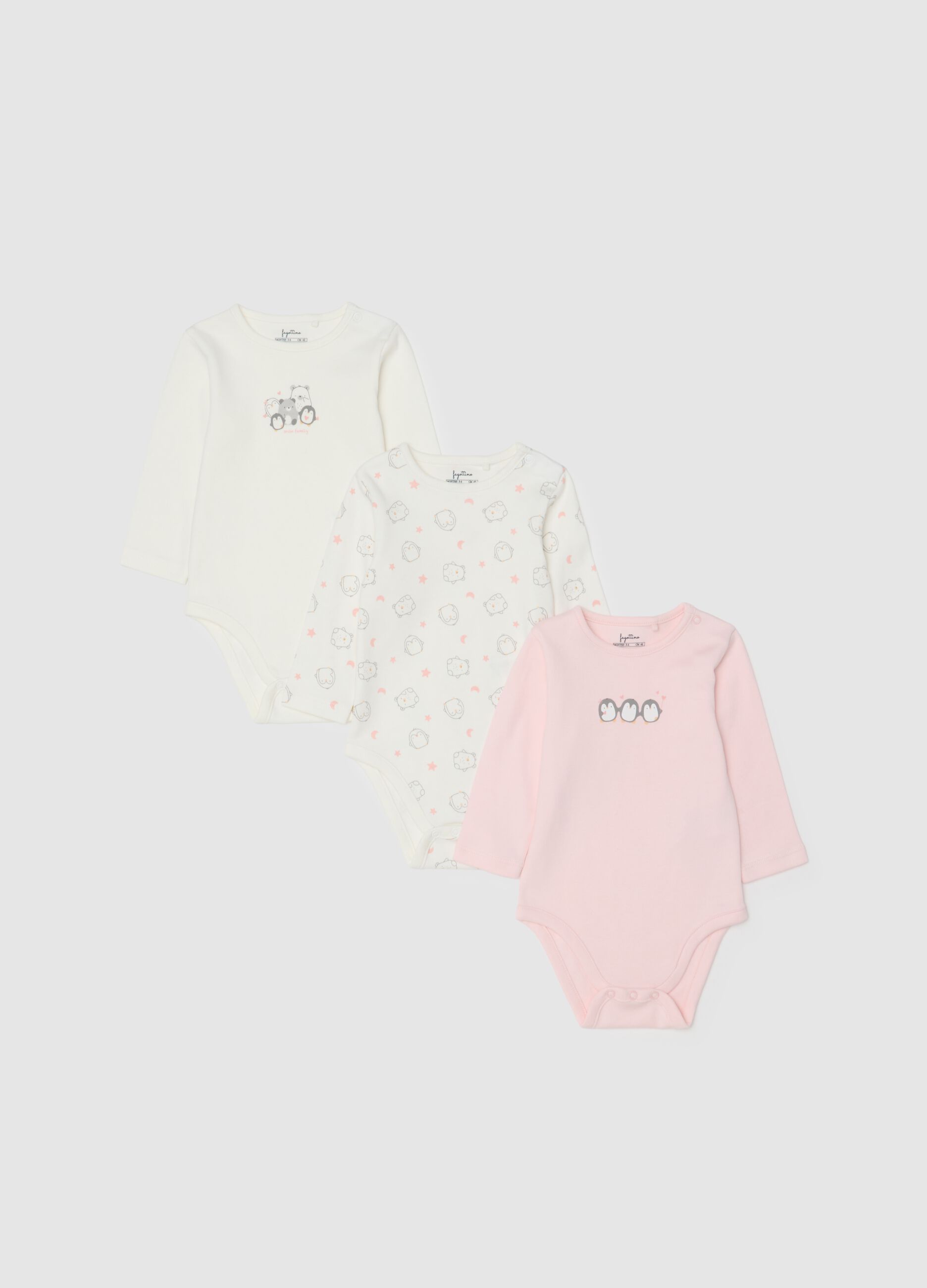 Multicoloured newborn cotton body tripack