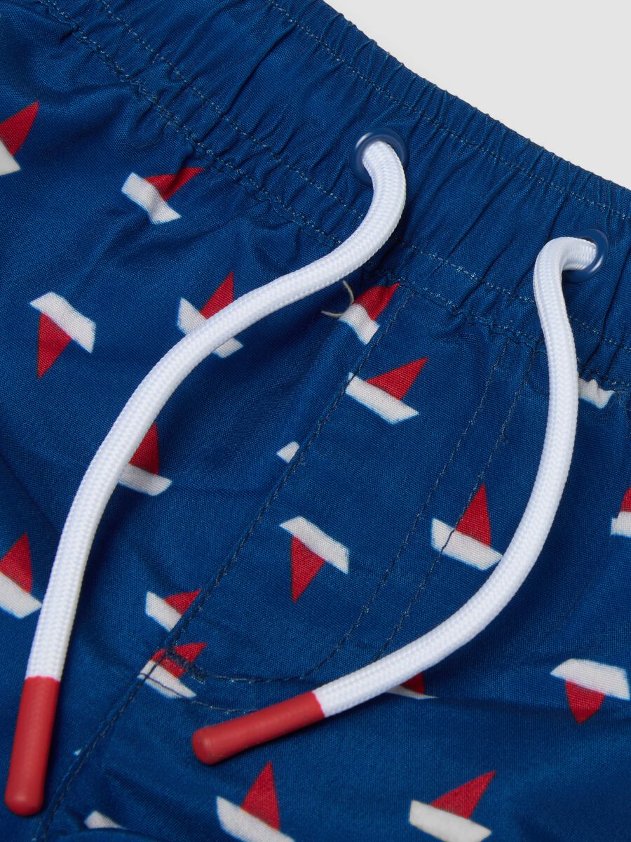 Boys&rsquo; blue boxer swim shorts with little boat print_2