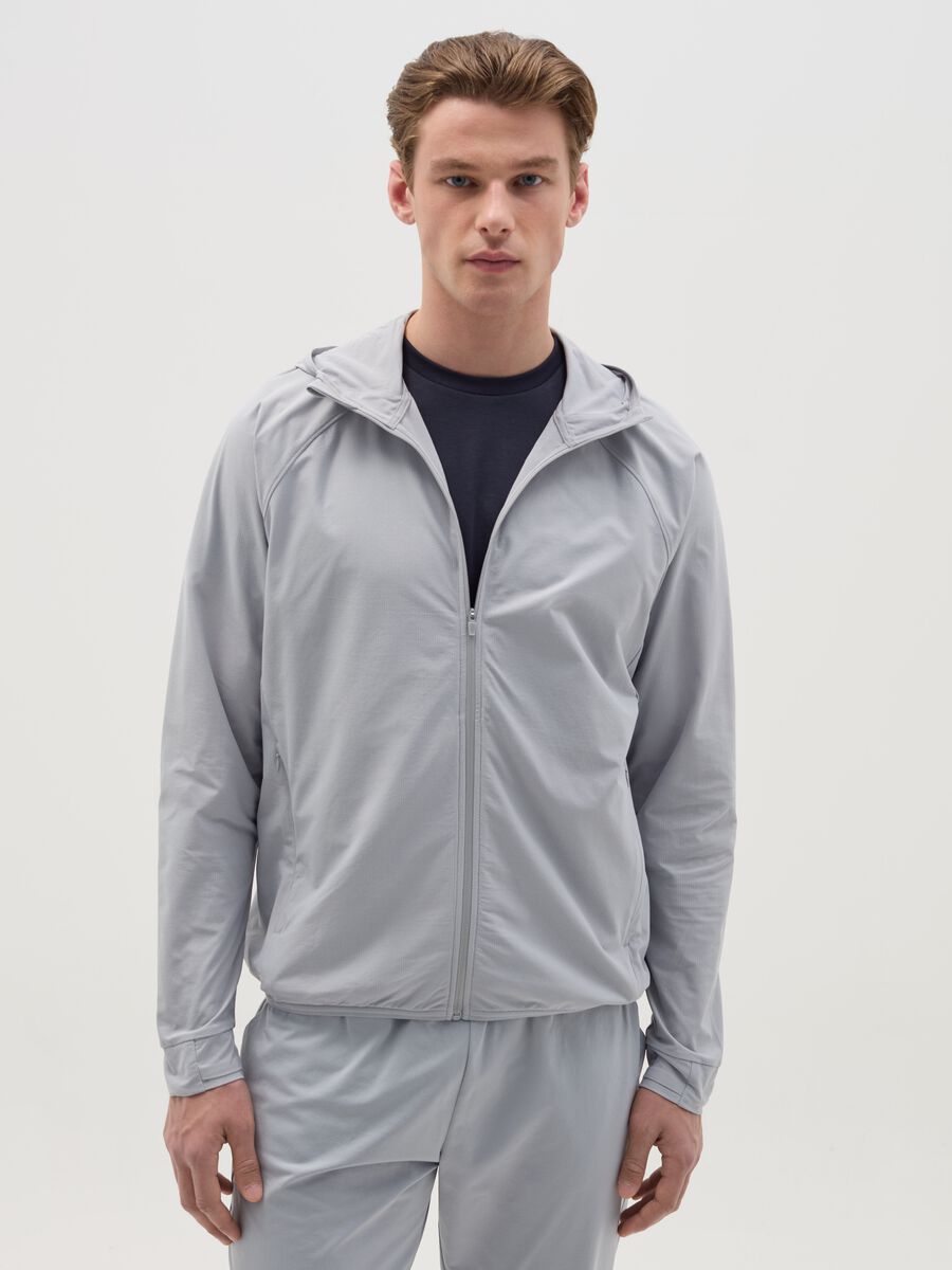 Full-zip sweatshirt in technical fabric with hood_0