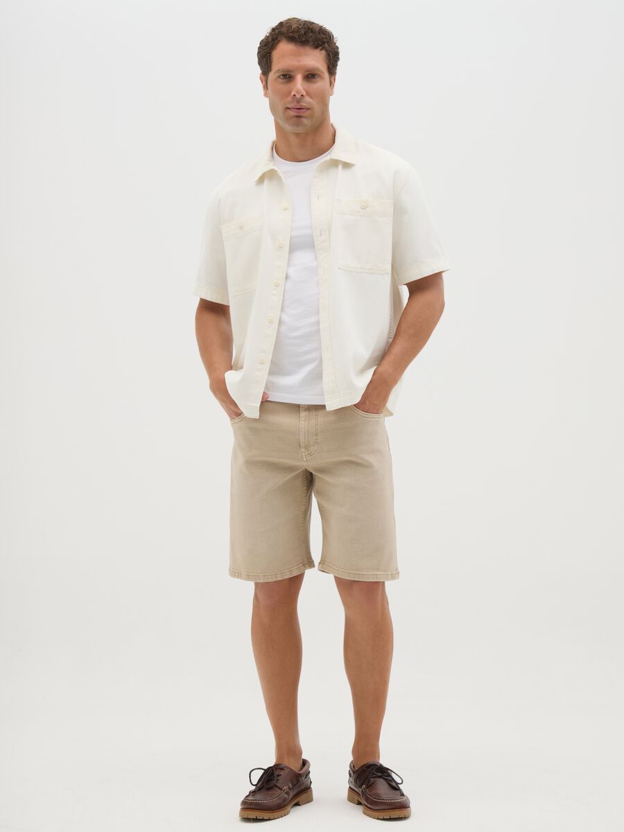 Men's beige denim regular fit shorts_0