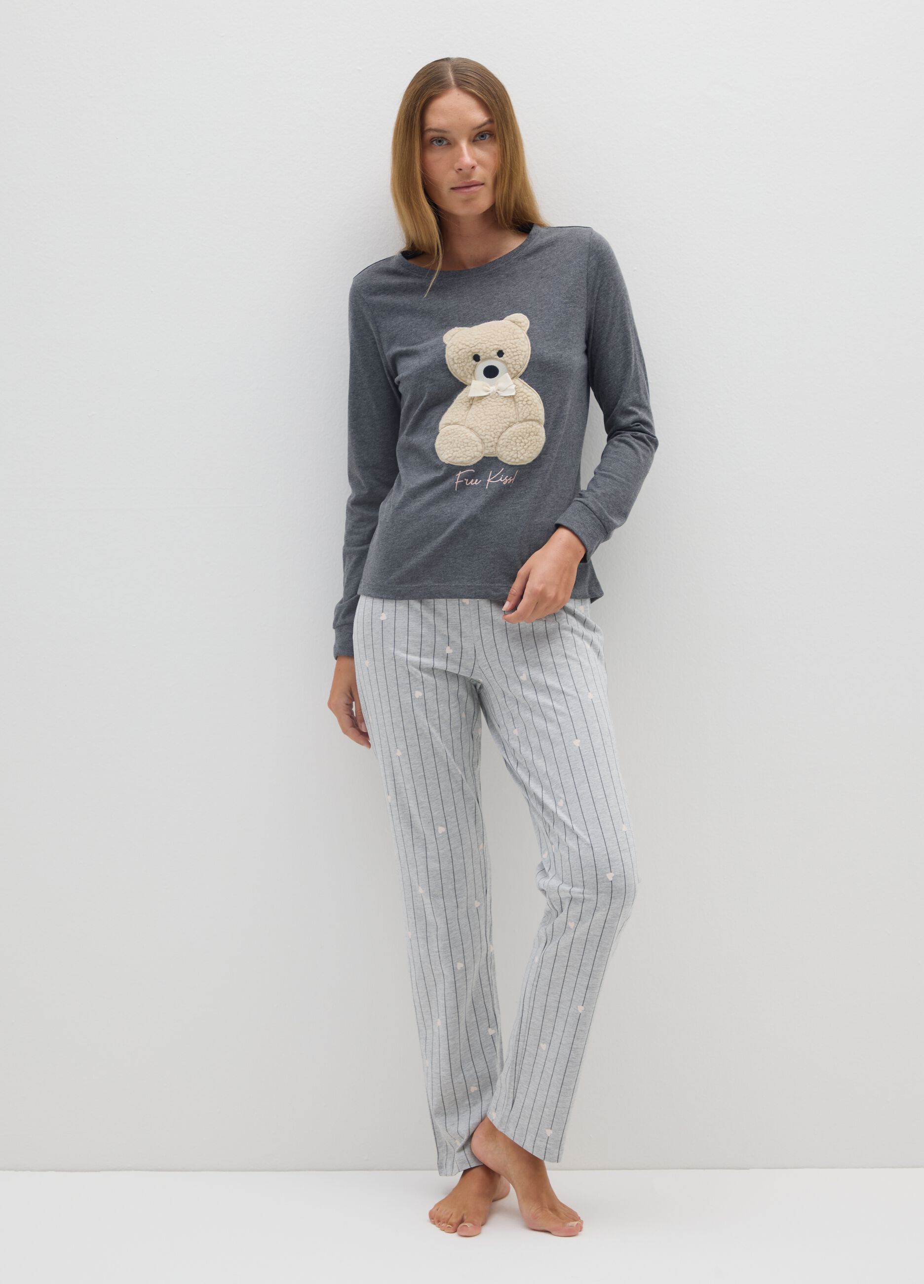 Pigiama a righe grigio regular fit con stampa