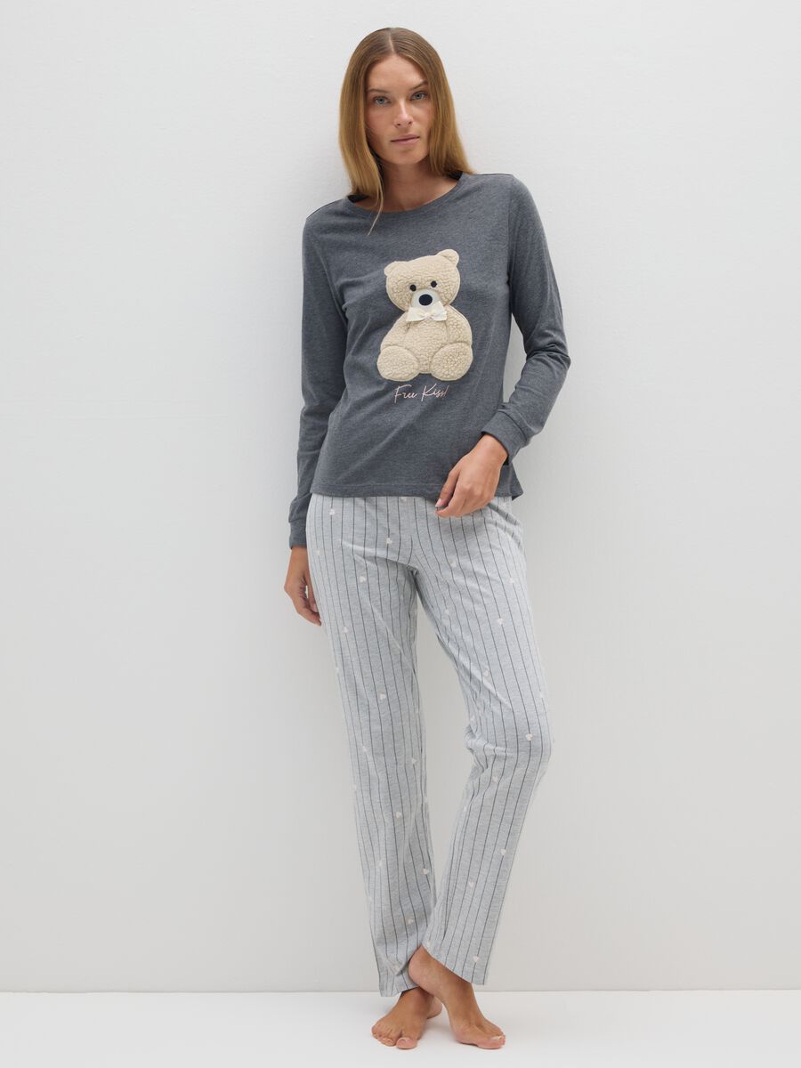 Pigiama a righe grigio regular fit con stampa_0