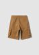 Brown stretch cotton oversized fit cargo shorts for kids_1