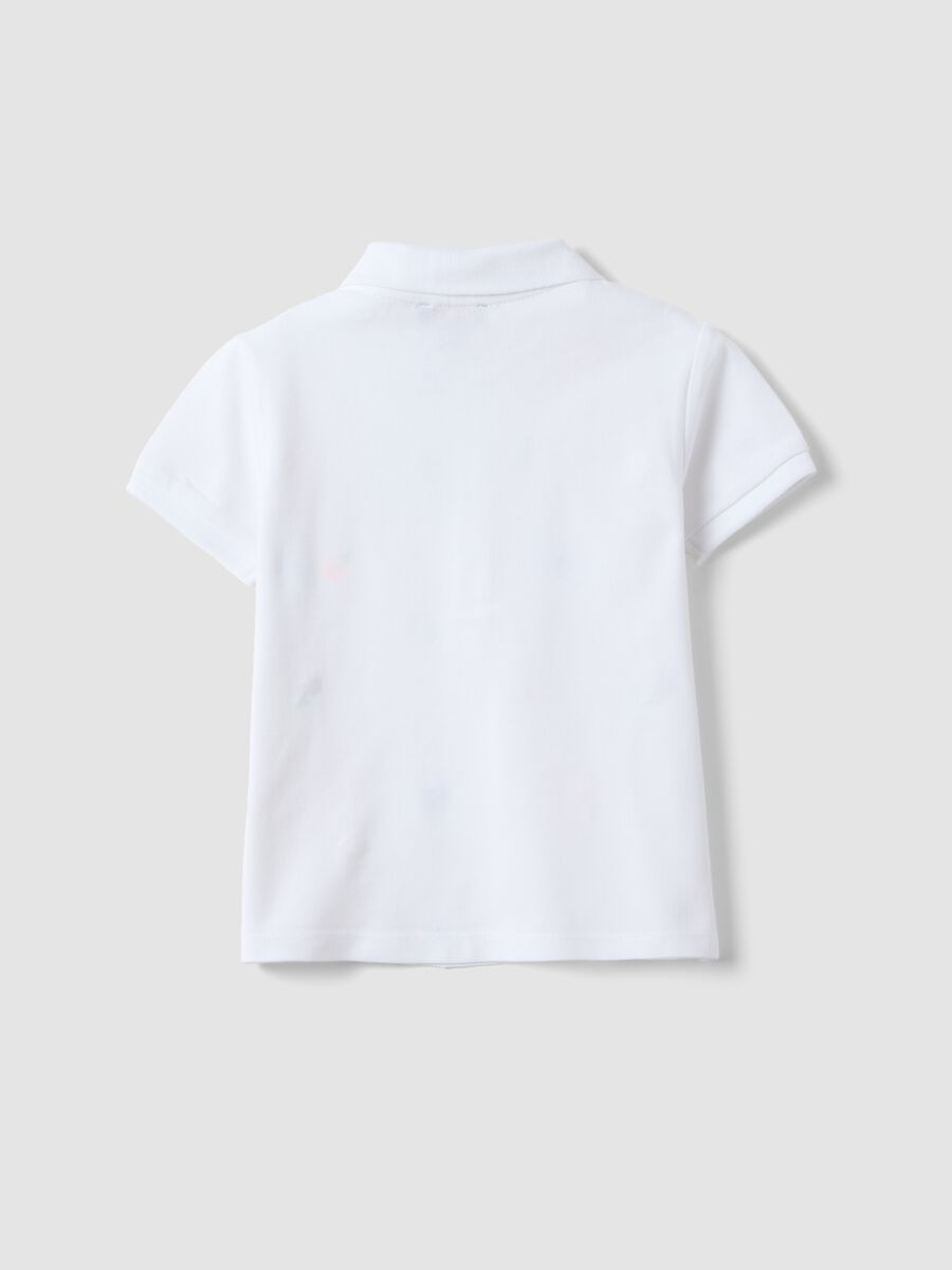 Girls' white pure cotton polo regular fit with embroidered flowers_4