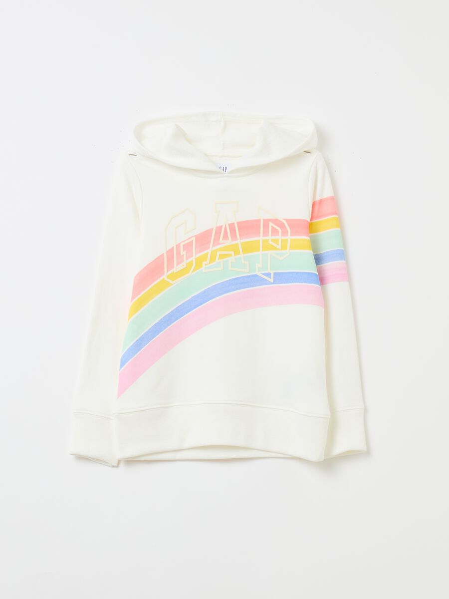 Sweatshirt with hood and rainbow and logo print_0
