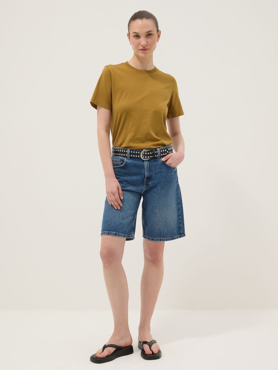 T-shirt marrone a maniche corte in puro cotone regular fit_1