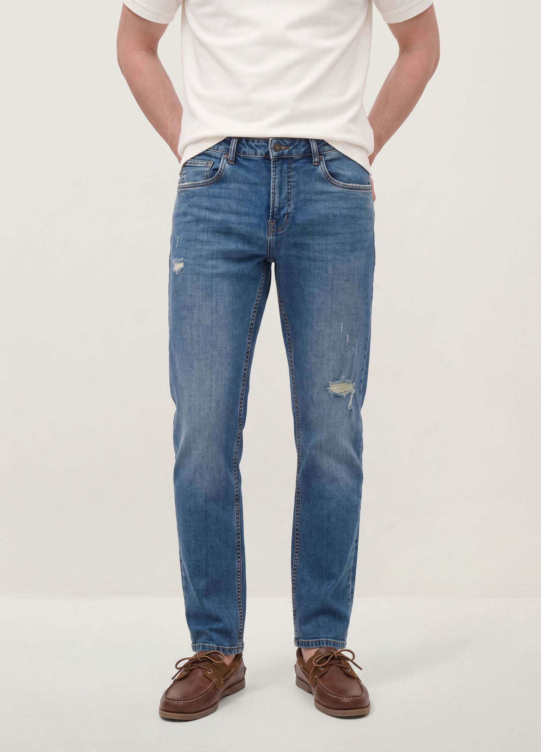 Blue denim jeans in stretch cotton, regular fit