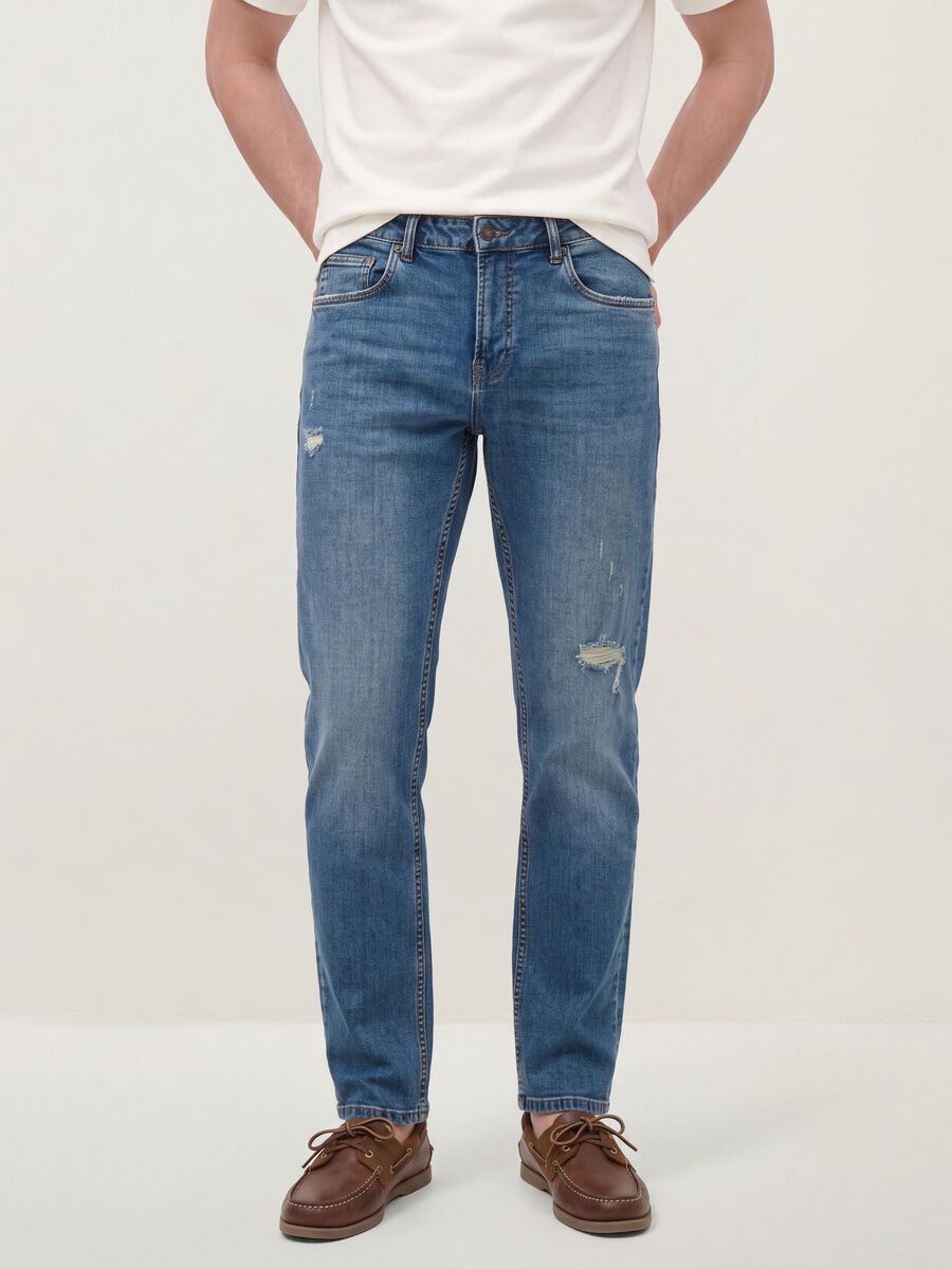Blue denim jeans in stretch cotton, regular fit_1