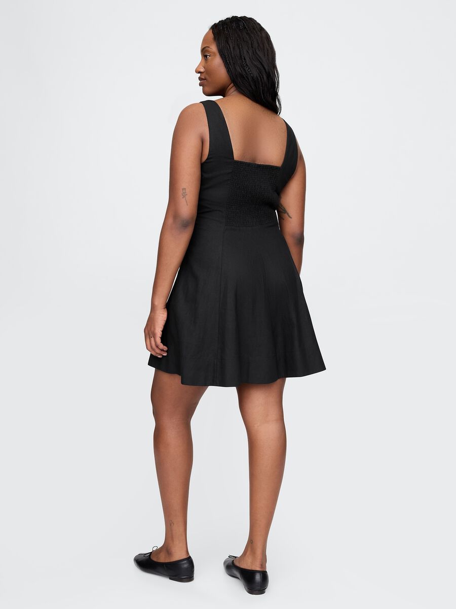 Short Black Dress in Linen and Viscose_5
