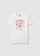 White pure cotton T-shirt regular fit with cat and strawberries print_4