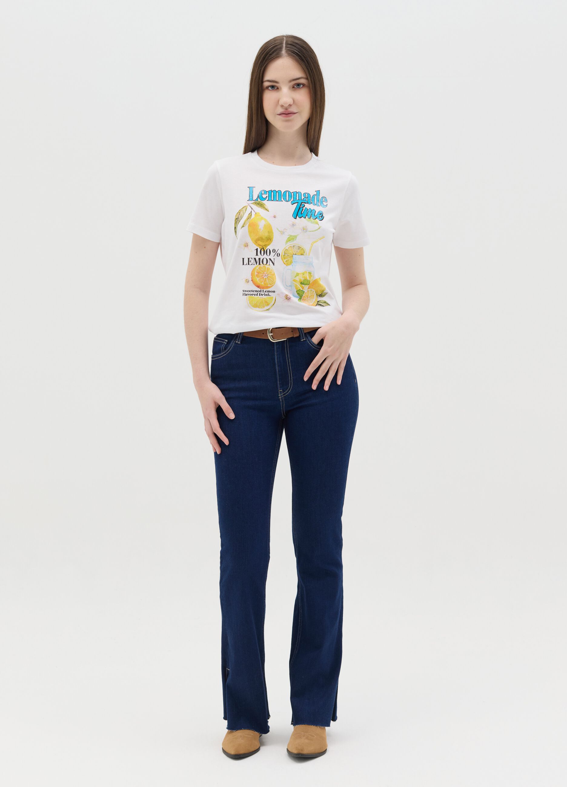 T-shirt da donna in puro cotone bianca regular fit con stampa