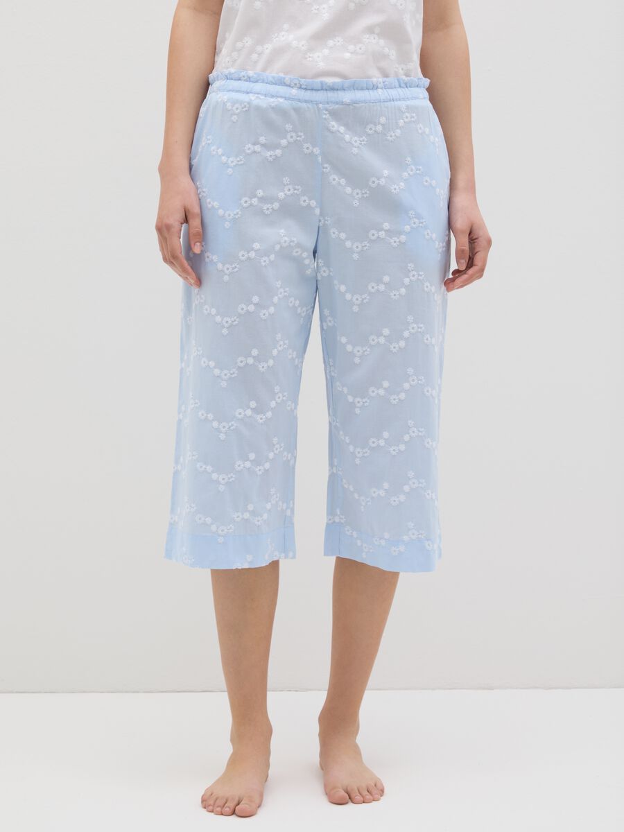 Women's multi-colour culotte trousers in pure cotton with floral embroidery_1