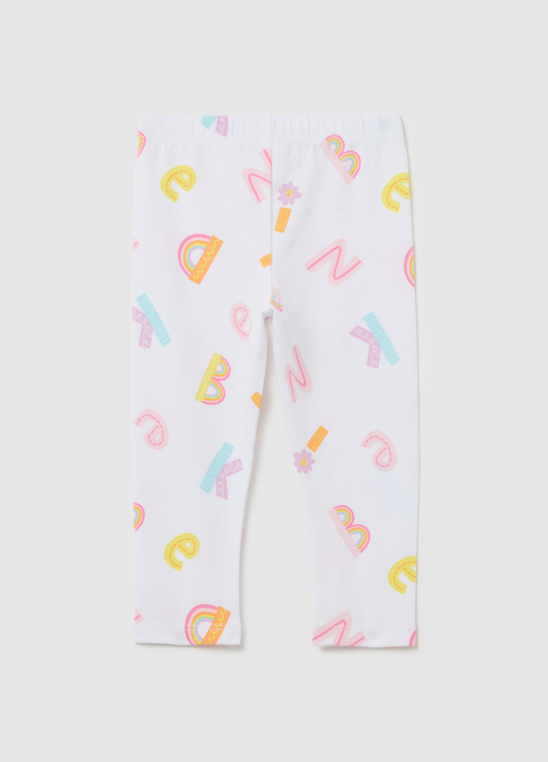 White stretch leggings with letters print
