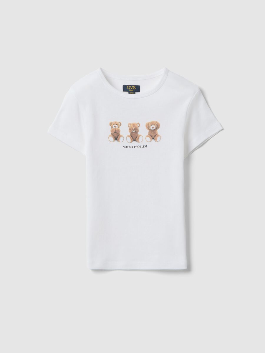 T-shirt in puro cotone bianca da ragazza slim fit con orsetti_3